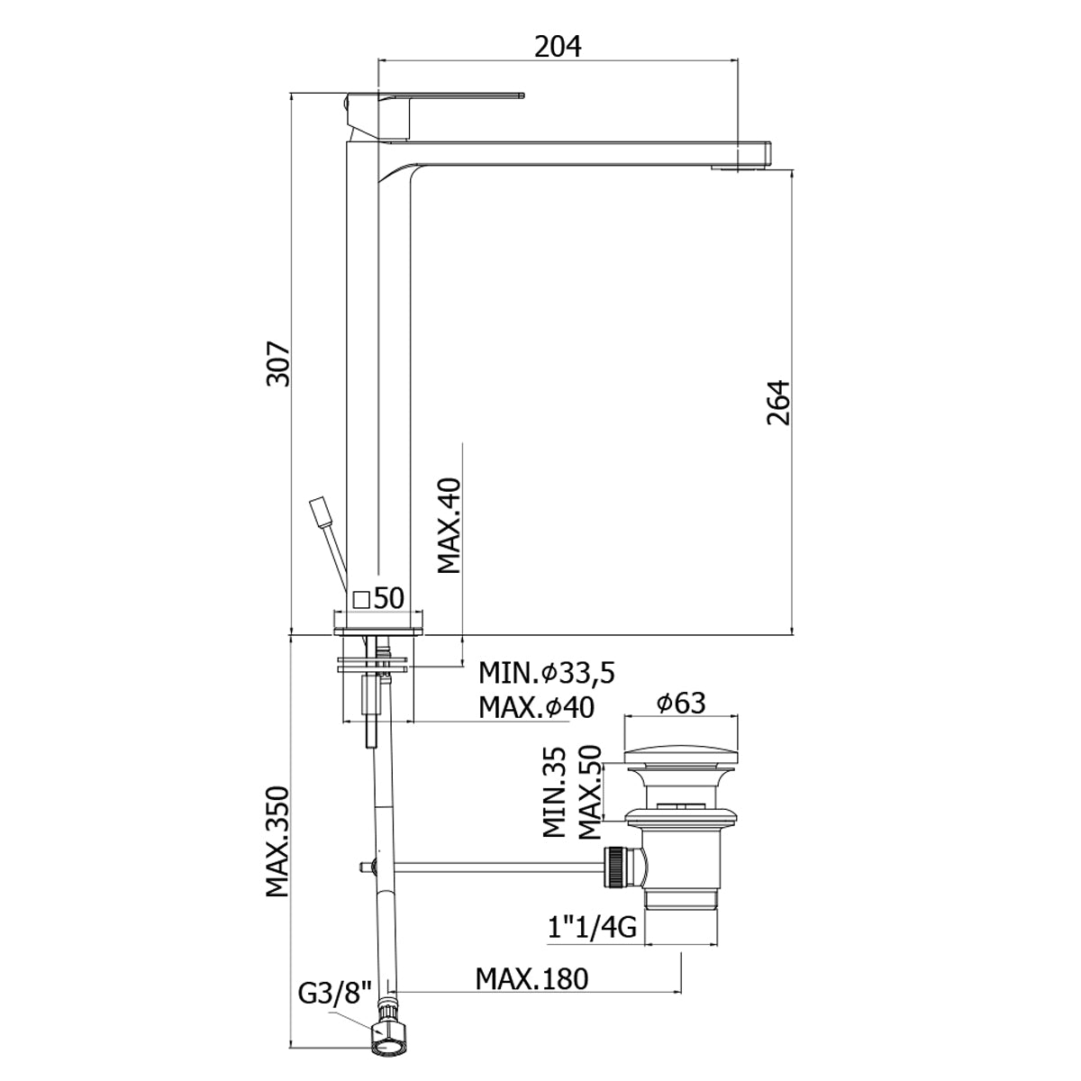  Miscelatore lavabo prolungato Paffoni Tango con scarico automatico 1''1/4G by CeramicStore | Lo specialista del tuo bagno