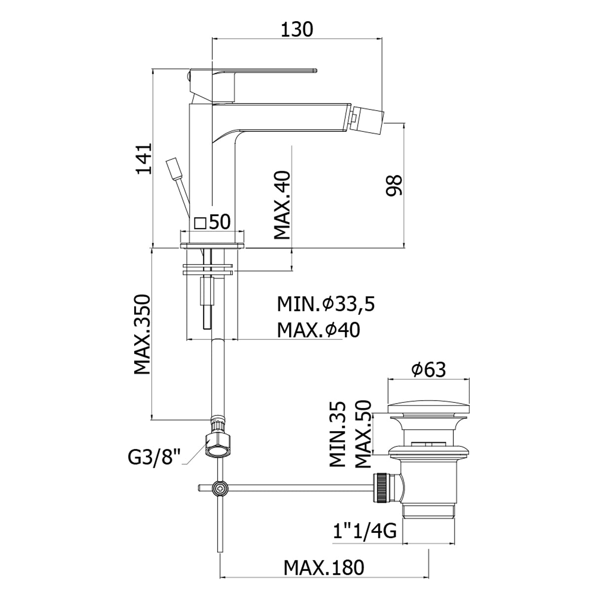  Miscelatore bidet Paffoni Tango ottone cromato con scarico automatico 1''1/4G e snodo by CeramicStore | Lo specialista del tuo bagno