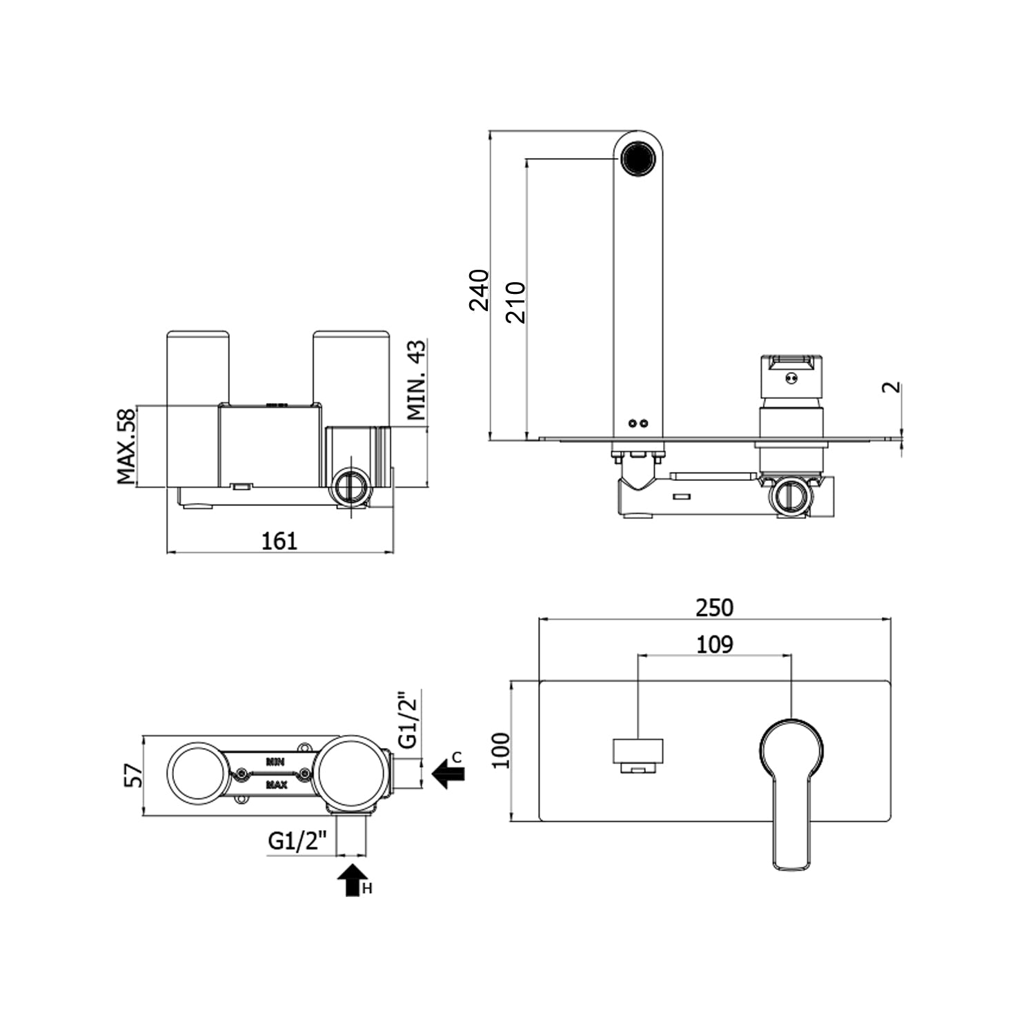  Miscelatore incasso lavabo Paffoni Red con bocca e aeratore M24x1 - l. 240 mm by CeramicStore | Lo specialista del tuo bagno