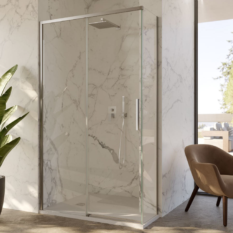 Box Doccia ad angolo 80x150 con lato fisso e porta scorrevole in cristallo 6 mm e profilo Cromo brillante Versione Sinistra by CeramicStore | Lo specialista del tuo bagno