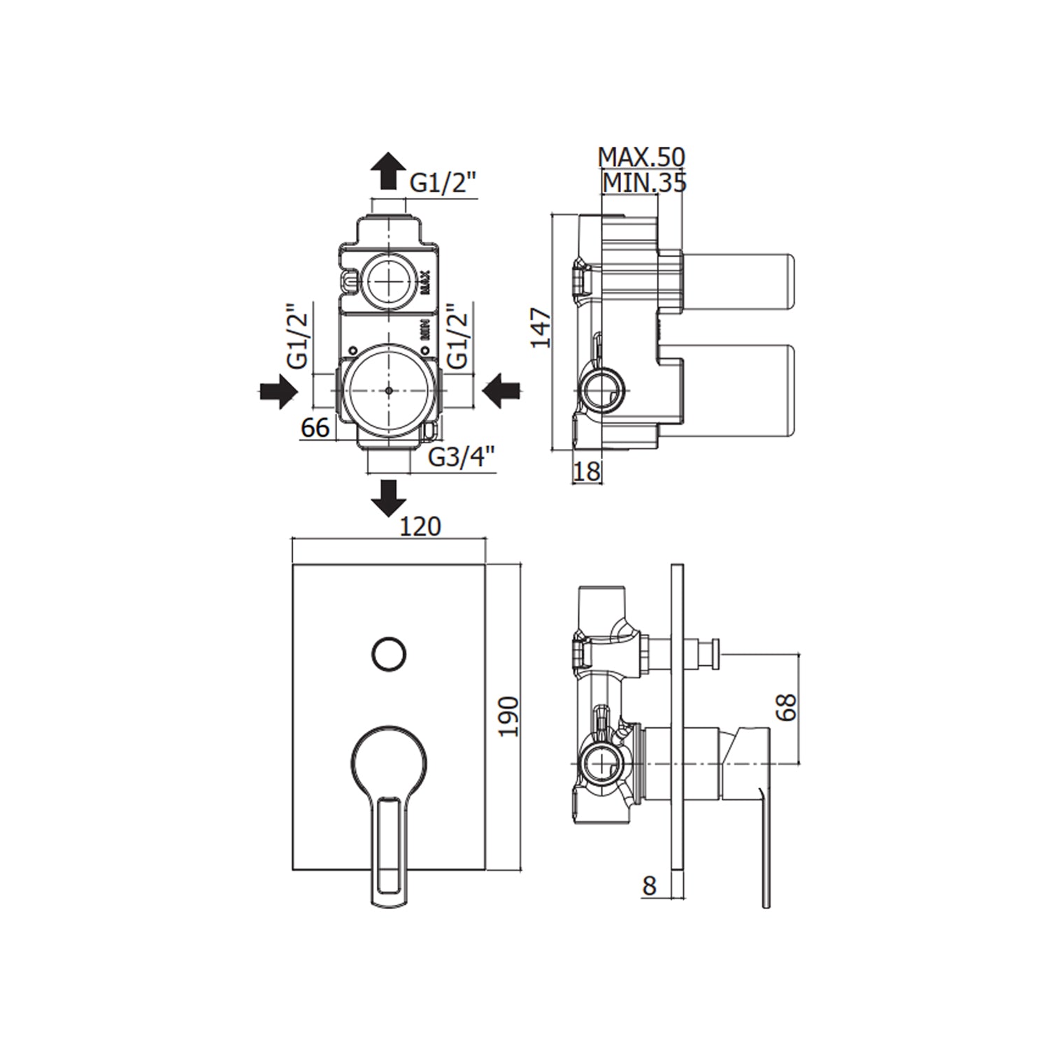 Miscelatore incasso doccia a 2 uscite con deviatore a pulsante Paffoni serie West - Cromato 2
