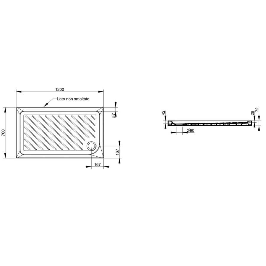 Piatto doccia Dolomite in Ceramica 70x90 Altezza 7 cm rettangolare modello Gemma 2 4