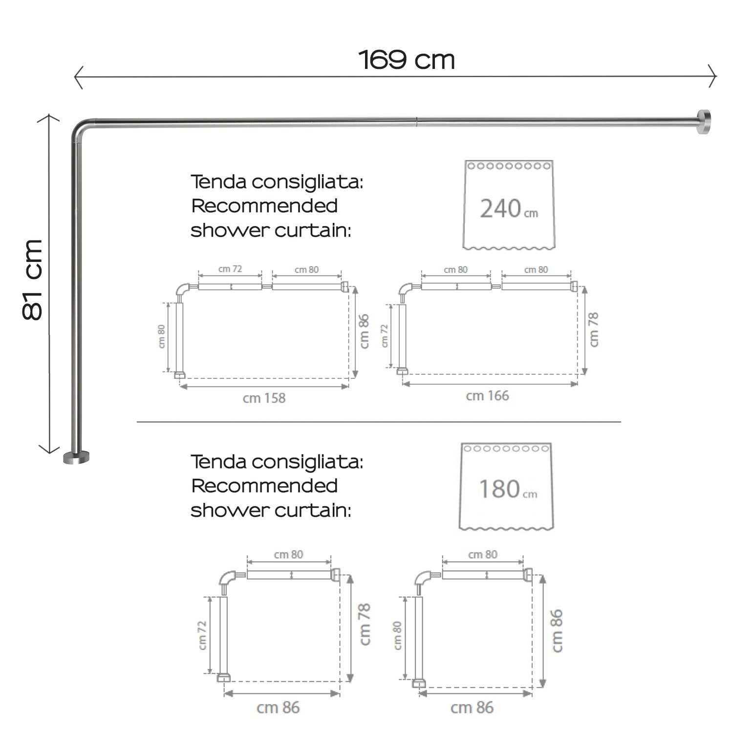  Asta doccia angolare 80x170 cm di Gedy - Alluminio Anodizzato by CeramicStore | Lo specialista del tuo bagno