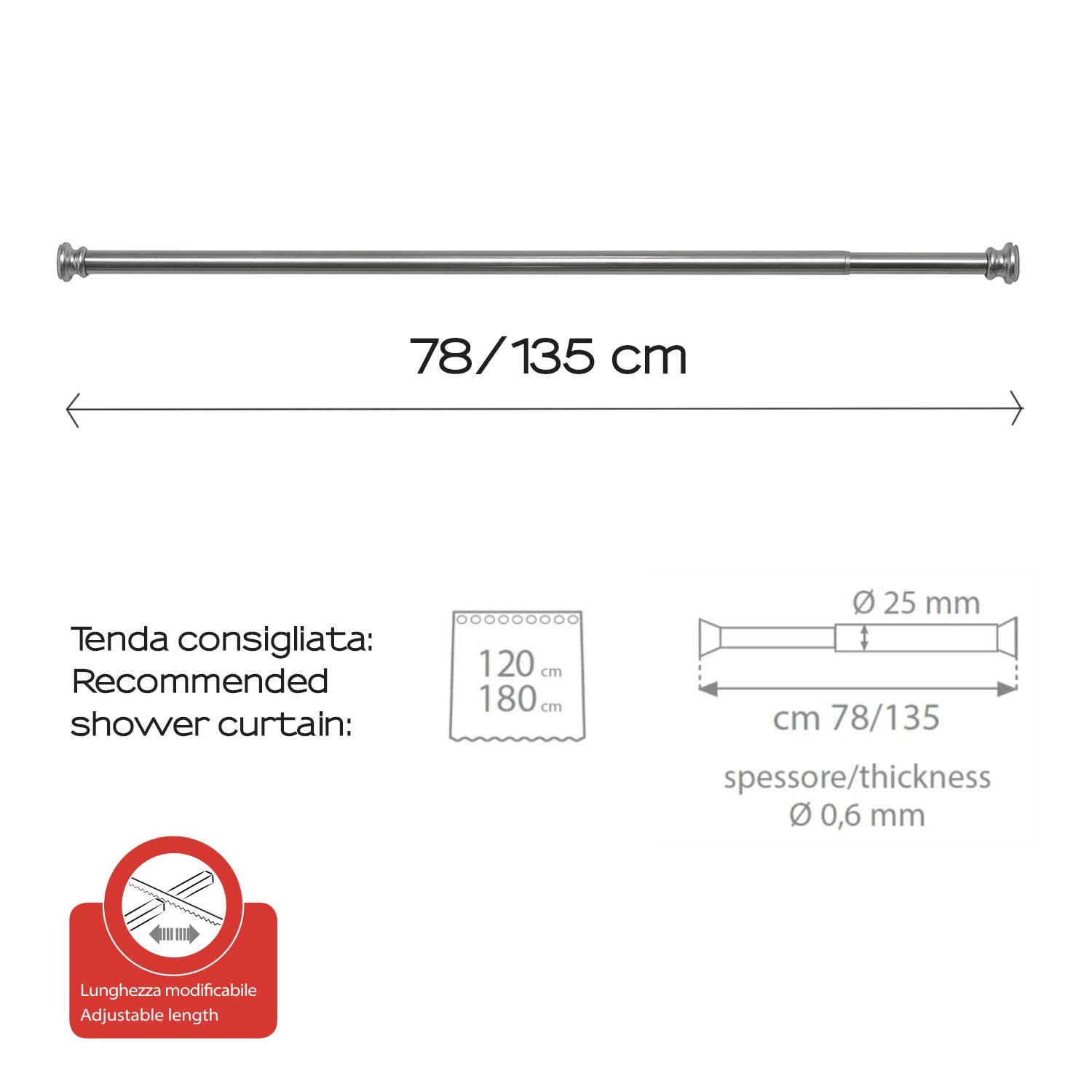  Asta doccia estensibile 80/135 cm di Gedy - Alluminio Anodizzato by CeramicStore | Lo specialista del tuo bagno