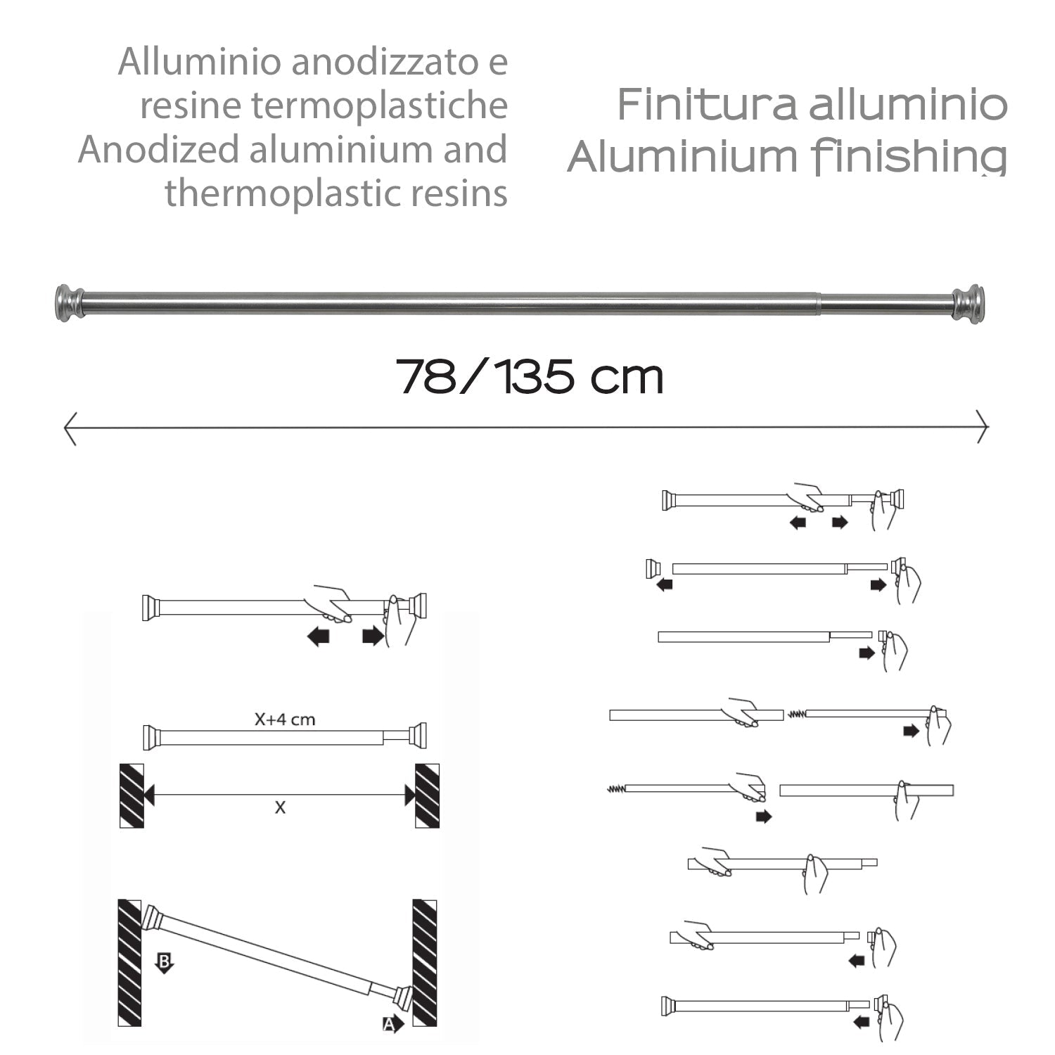  Asta doccia estensibile 80/135 cm di Gedy - Alluminio Anodizzato by CeramicStore | Lo specialista del tuo bagno
