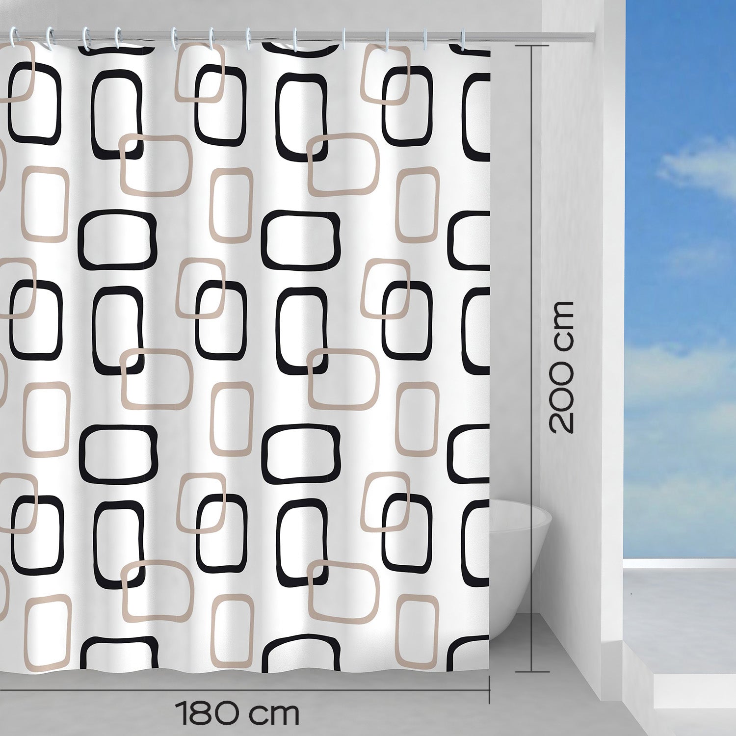  Tenda doccia in tessuto 180x200 cm modello Piper di Gedy - Beige/Nero by CeramicStore | Lo specialista del tuo bagno