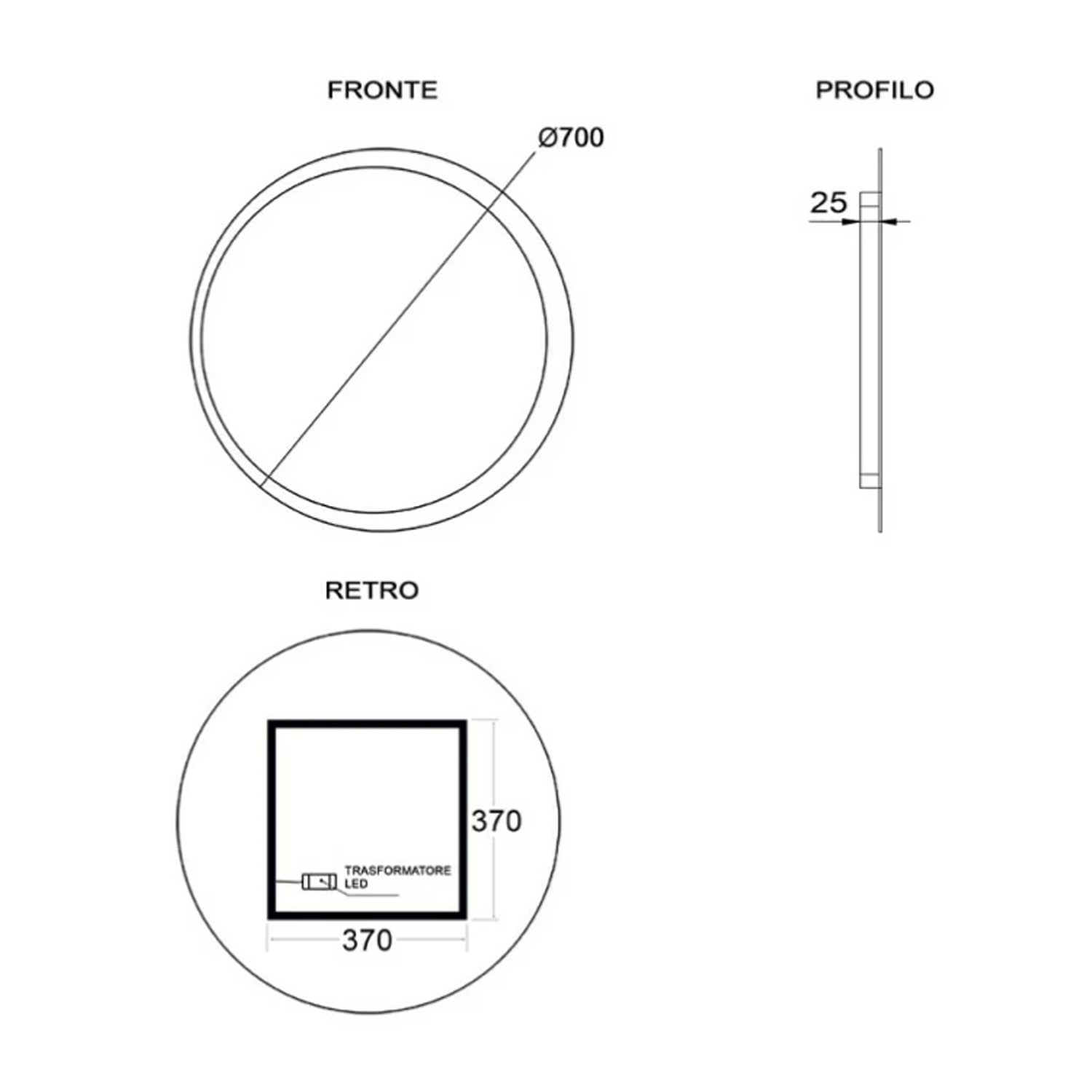 Specchio rotondo retroilluminato con luci LED Cubi&Co modello Eclipse - ø 70 cm 3
