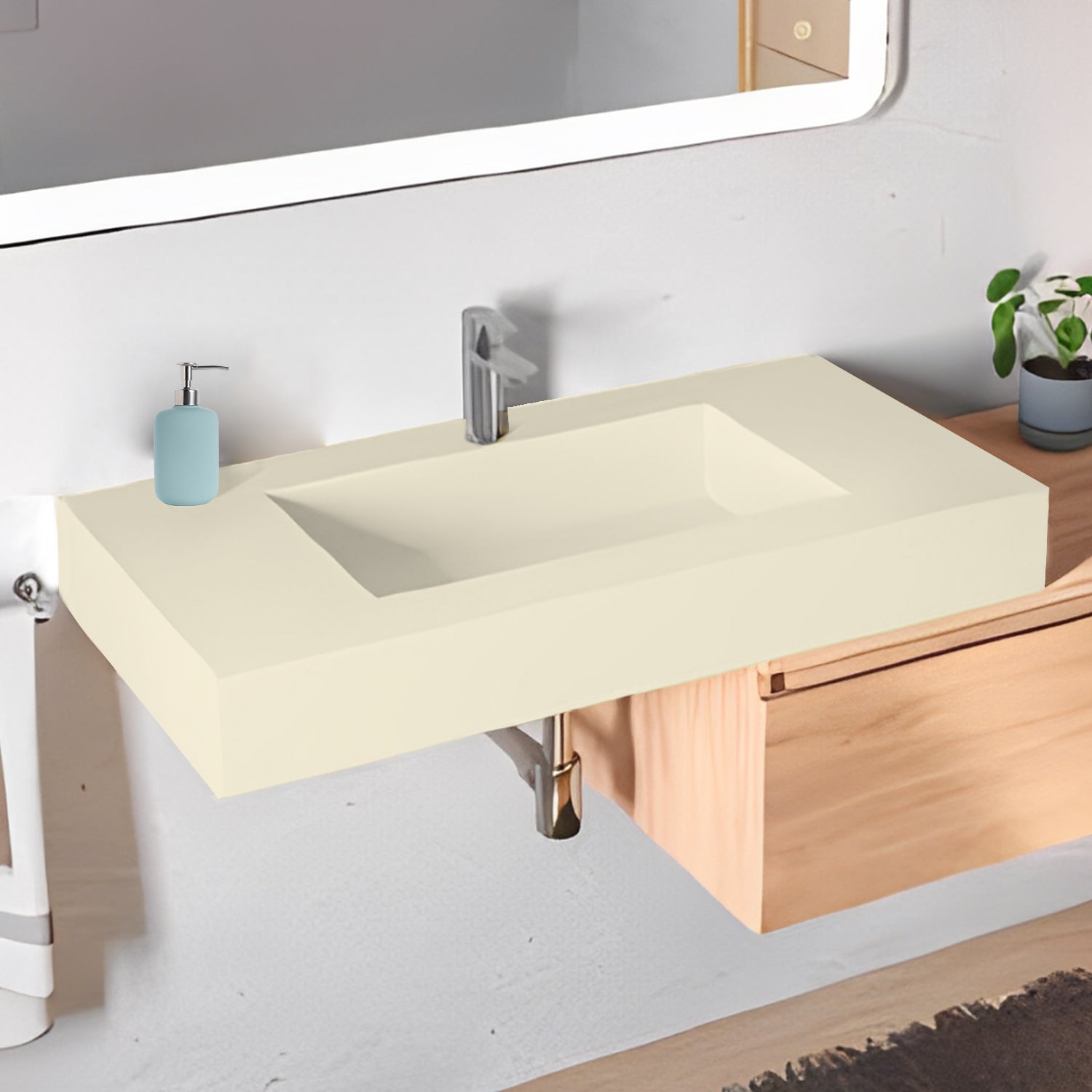 Lavabo a muro con vasca centrale L80 x P51,5 cm BathCore - Sabbia