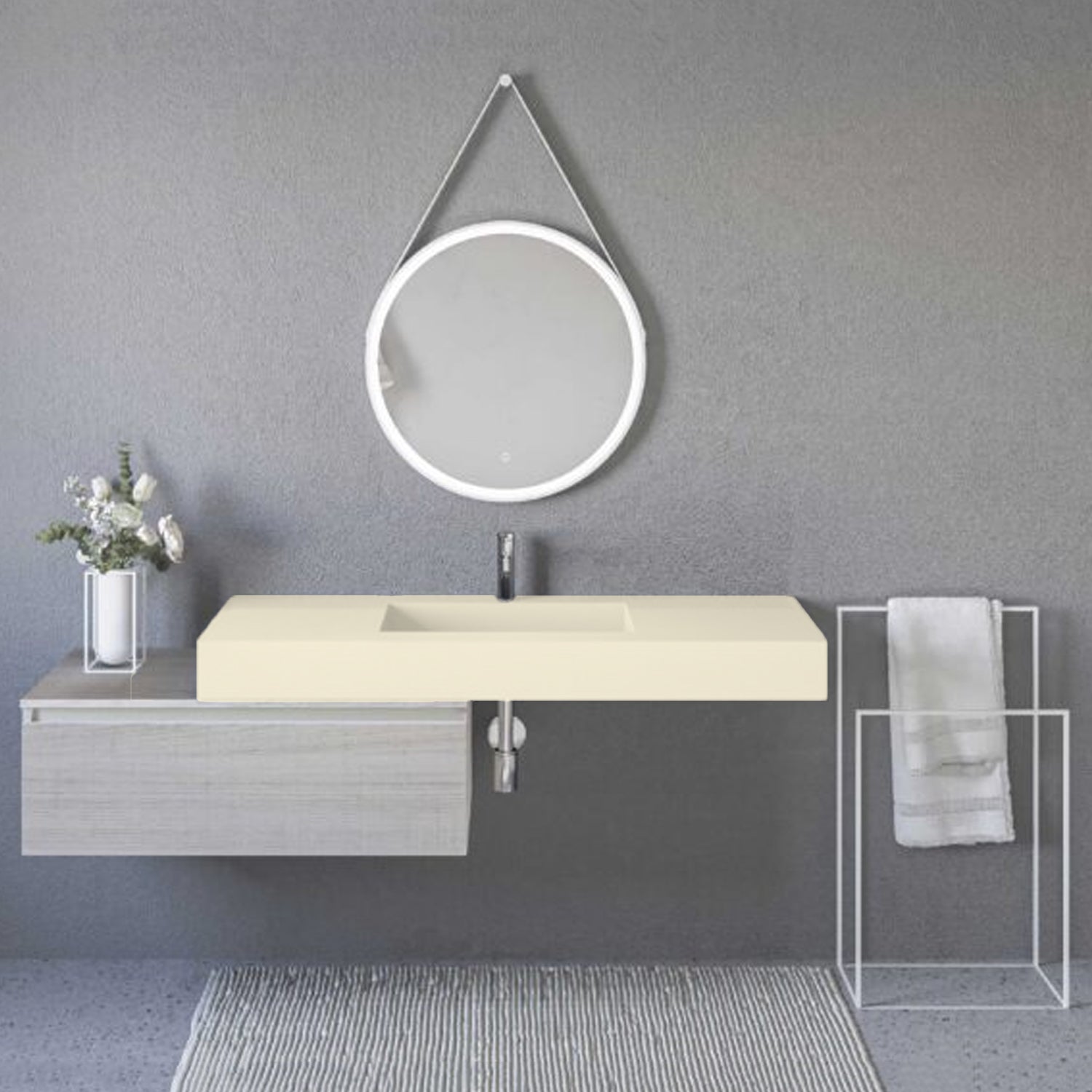 Lavabo a muro con vasca centrale L120 x P51,5 cm BathCore - Sabbia