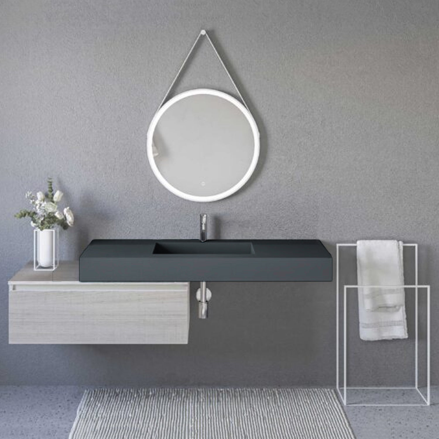 Lavabo a muro con vasca centrale L120 x P51,5 cm BathCore - Antracite