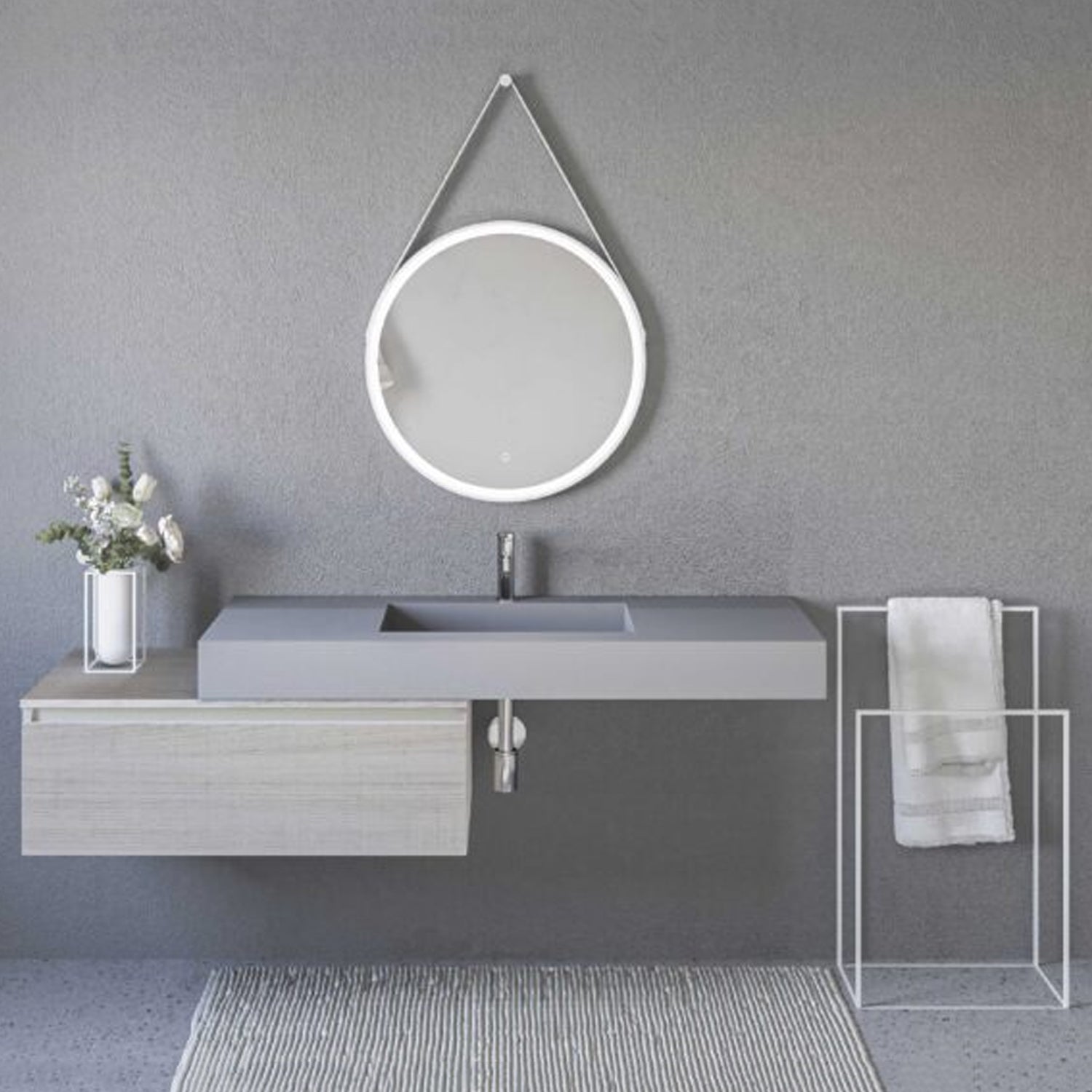 Lavabo a muro con vasca centrale L120 x P51,5 cm BathCore - Grigio