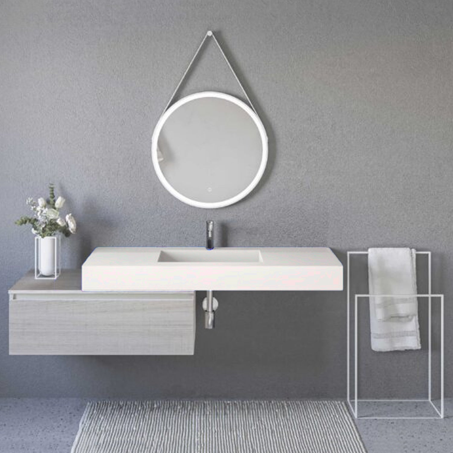 Lavabo a muro con vasca centrale L120 x P51,5 cm BathCore - Bianco