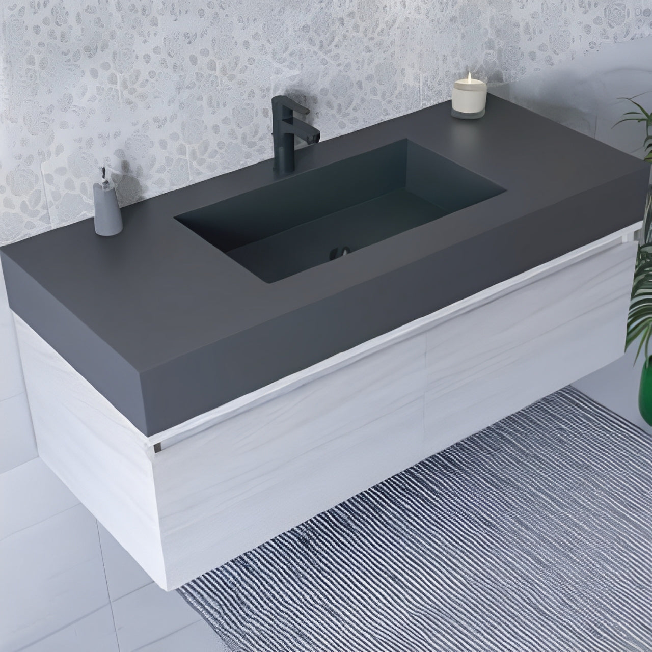 Lavabo a muro con vasca centrale L100 x P51,5 cm BathCore - Antracite