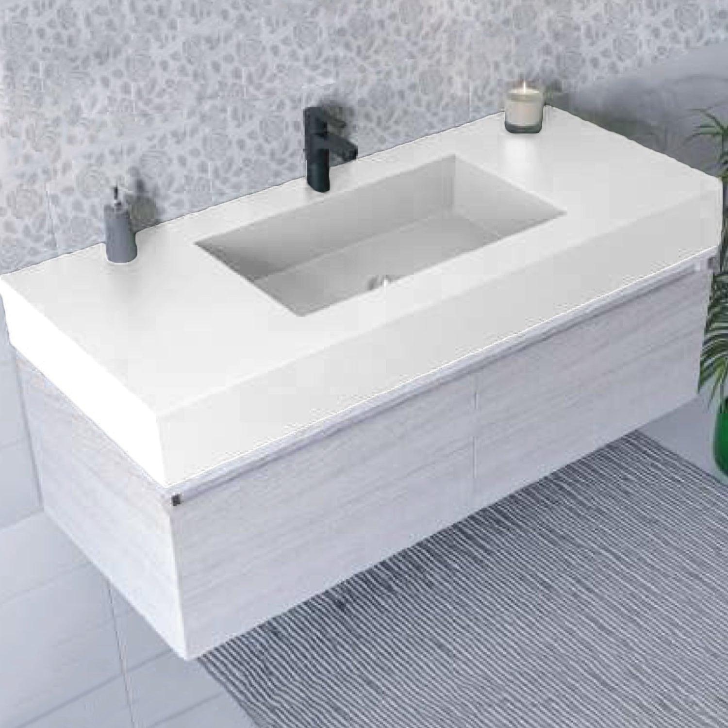 Lavabo a muro con vasca centrale L100 x P51,5 cm BathCore - Bianco