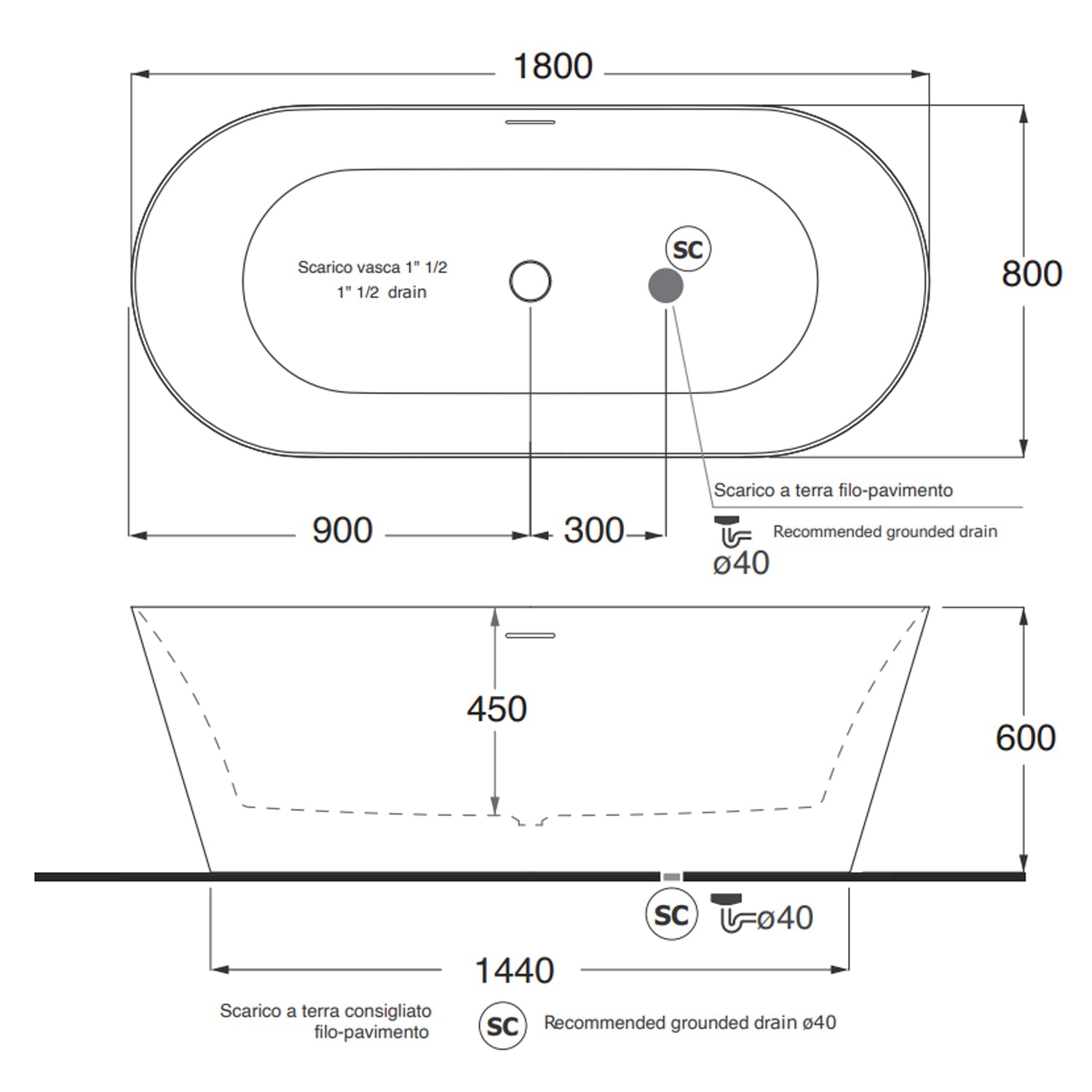  Vasca da bagno Azzurra serie Forma 180x80x60 cm - Bianco lucido by CeramicStore | Lo specialista del tuo bagno
