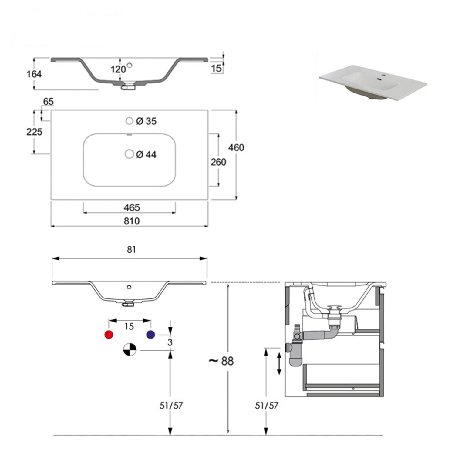 900202 - Mobile bagno a terra 81 cm con lavabo e specchio Collezione Revival Cubi&co 6