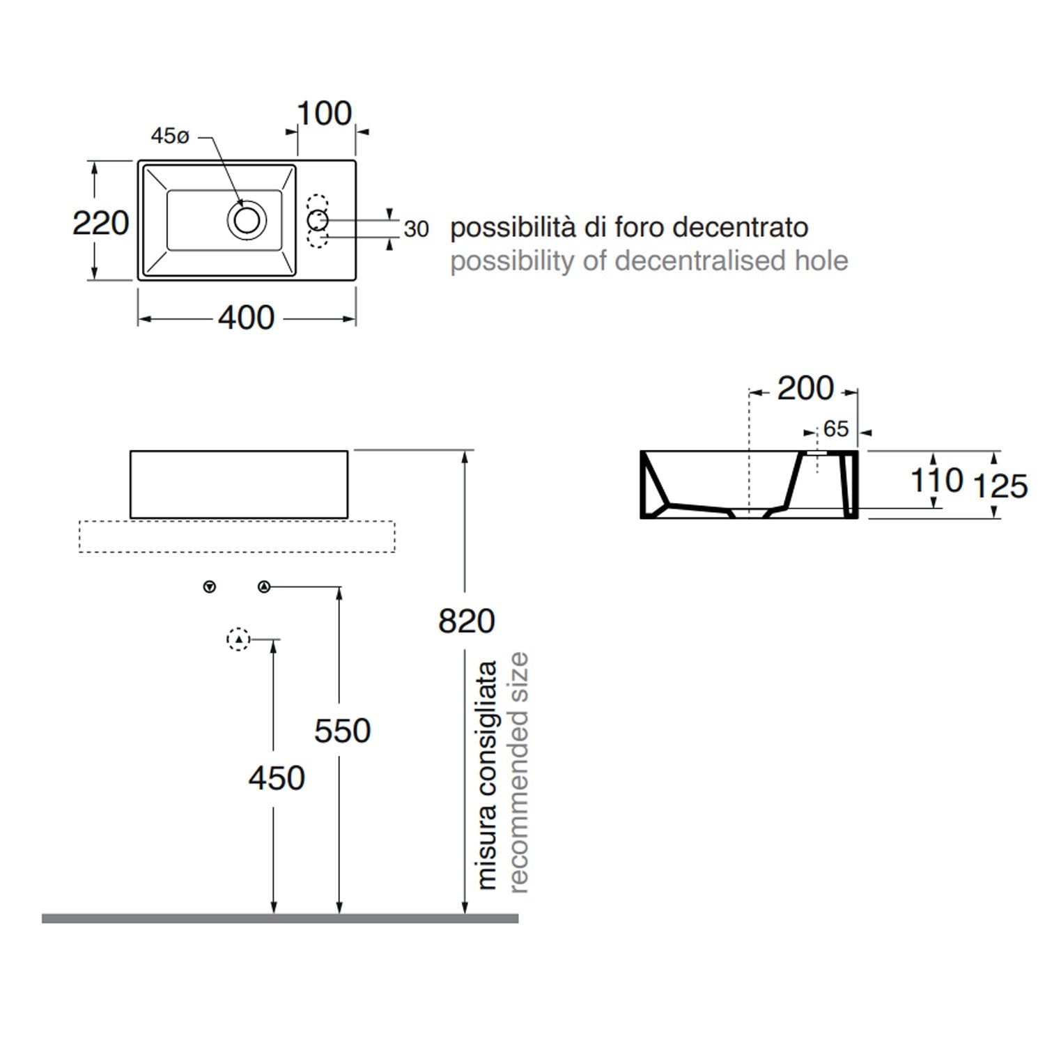  Lavabo da appoggio Azzurra Elegance Squared 40x22x12