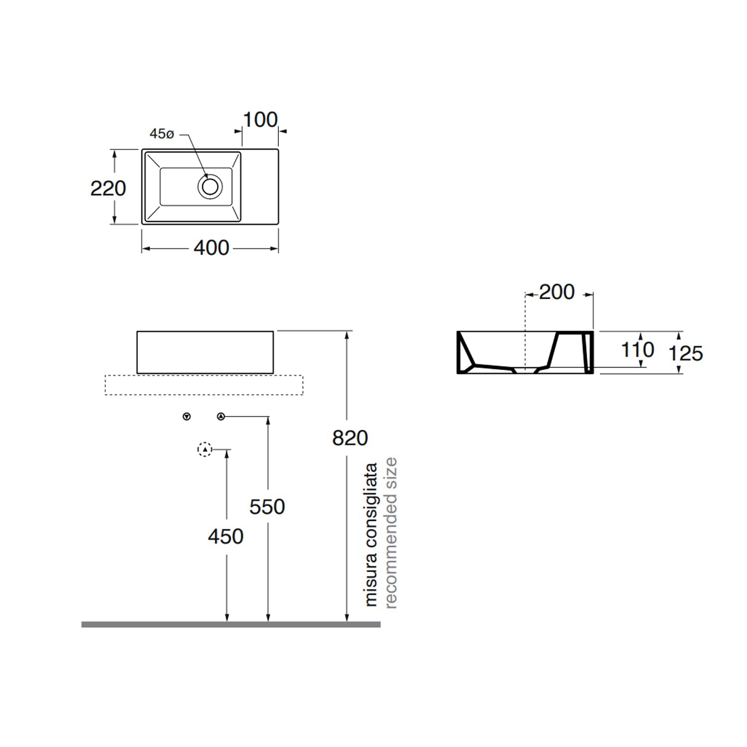  Lavabo da appoggio Azzurra Elegance Squared 40x22x12