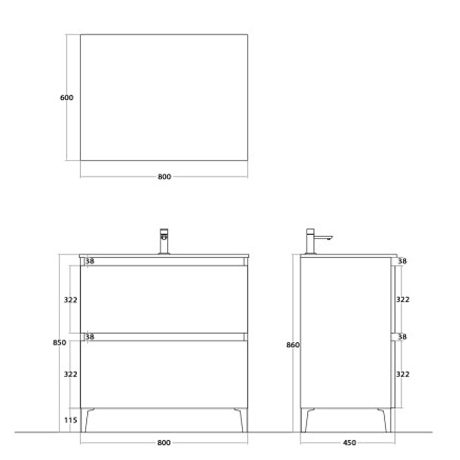 900271 - Mobile bagno a terra 81 cm con lavabo e specchio Collezione Revival Cubi&co 2