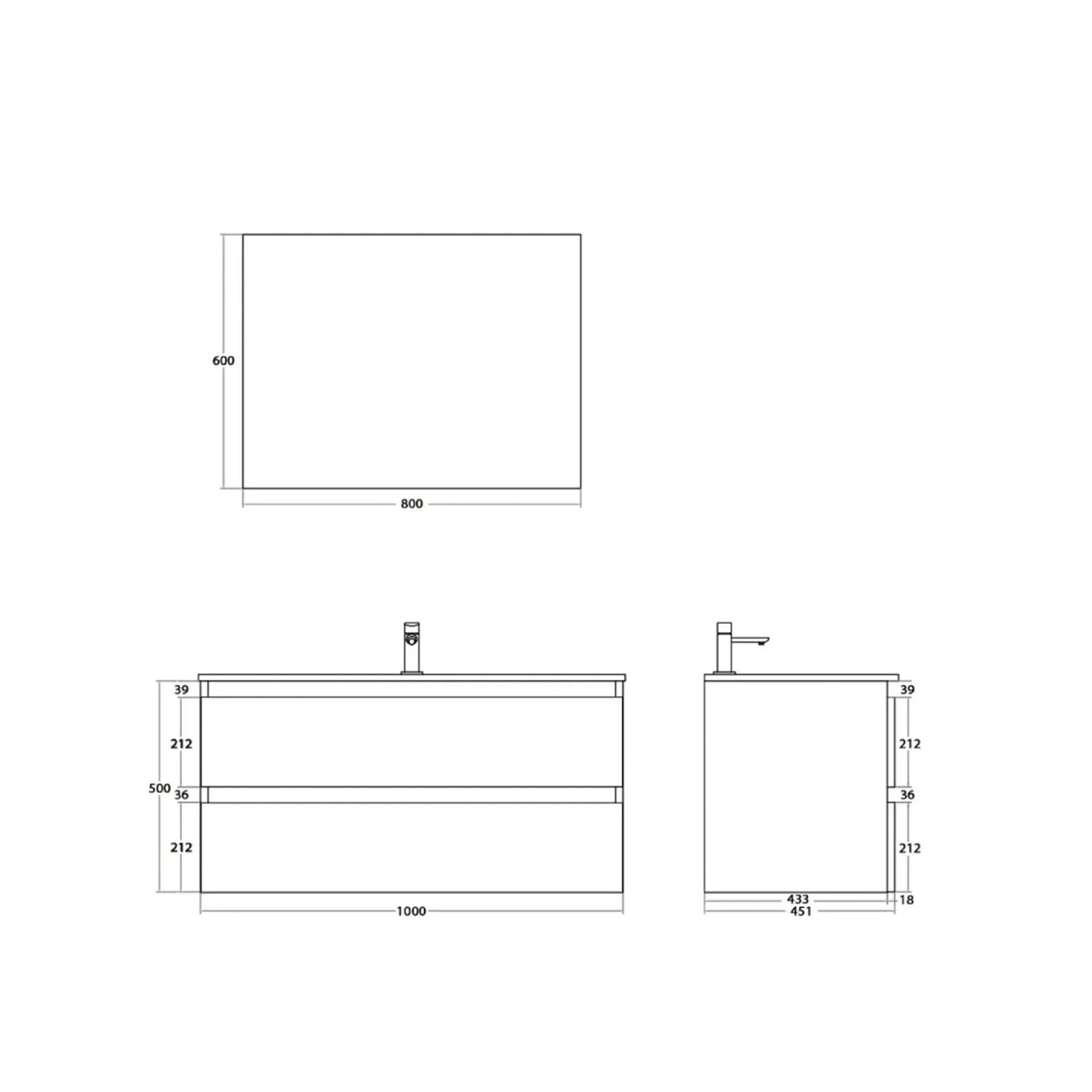 900213 - Mobile bagno sospeso 80 cm con lavabo e specchio - Collezione Revital Cubi&Co 2