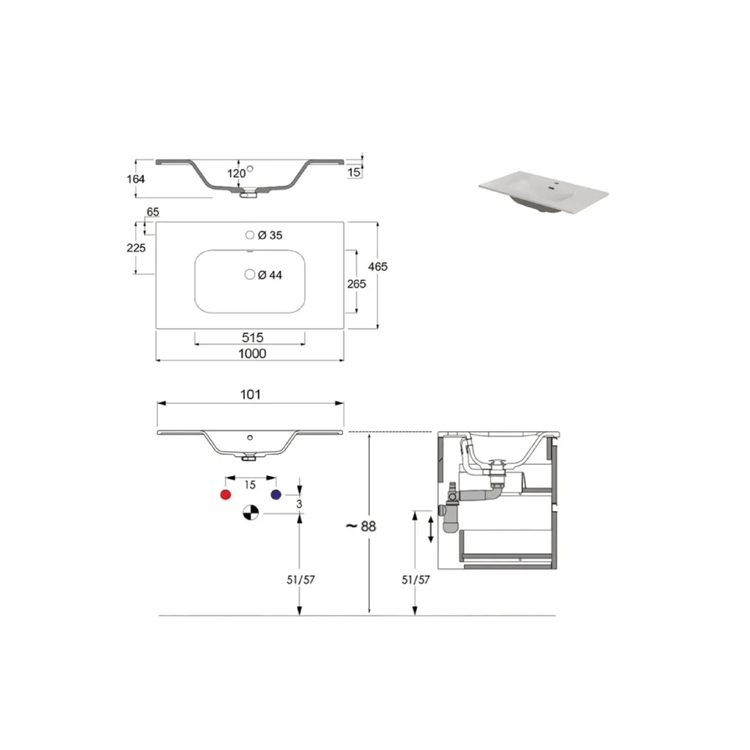 900213 - Mobile bagno sospeso 80 cm con lavabo e specchio - Collezione Revital Cubi&Co 3