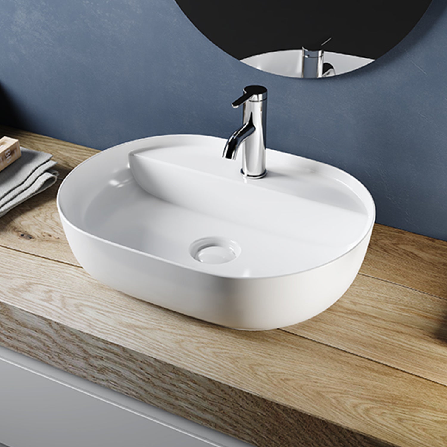 Lavabo da appoggio ovale in ceramica bianco lucido serie DRV cm 60