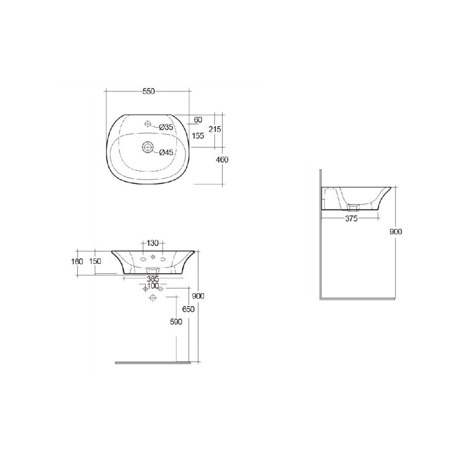  Lavabo sospeso Sensation in ceramica bianca lunghezza 55 cm by CeramicStore | Lo specialista del tuo bagno