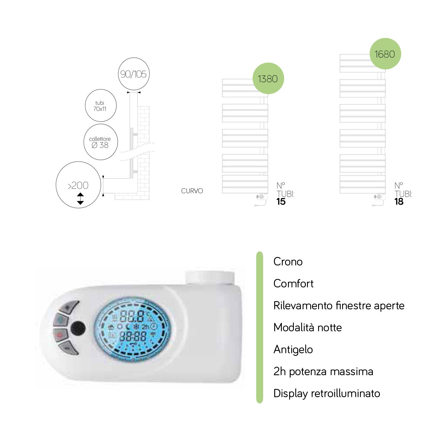  Termoarredo elettrico bianco curvo Lazzarini E-Pieve 1380x550 cm 600 watt by CeramicStore | Lo specialista del tuo bagno