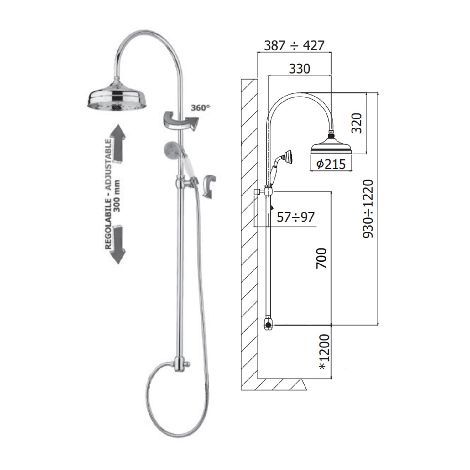  Colonna doccia regolabile Belinda con doccia Retrà² Paffoni - Bronzato by CeramicStore | Lo specialista del tuo bagno
