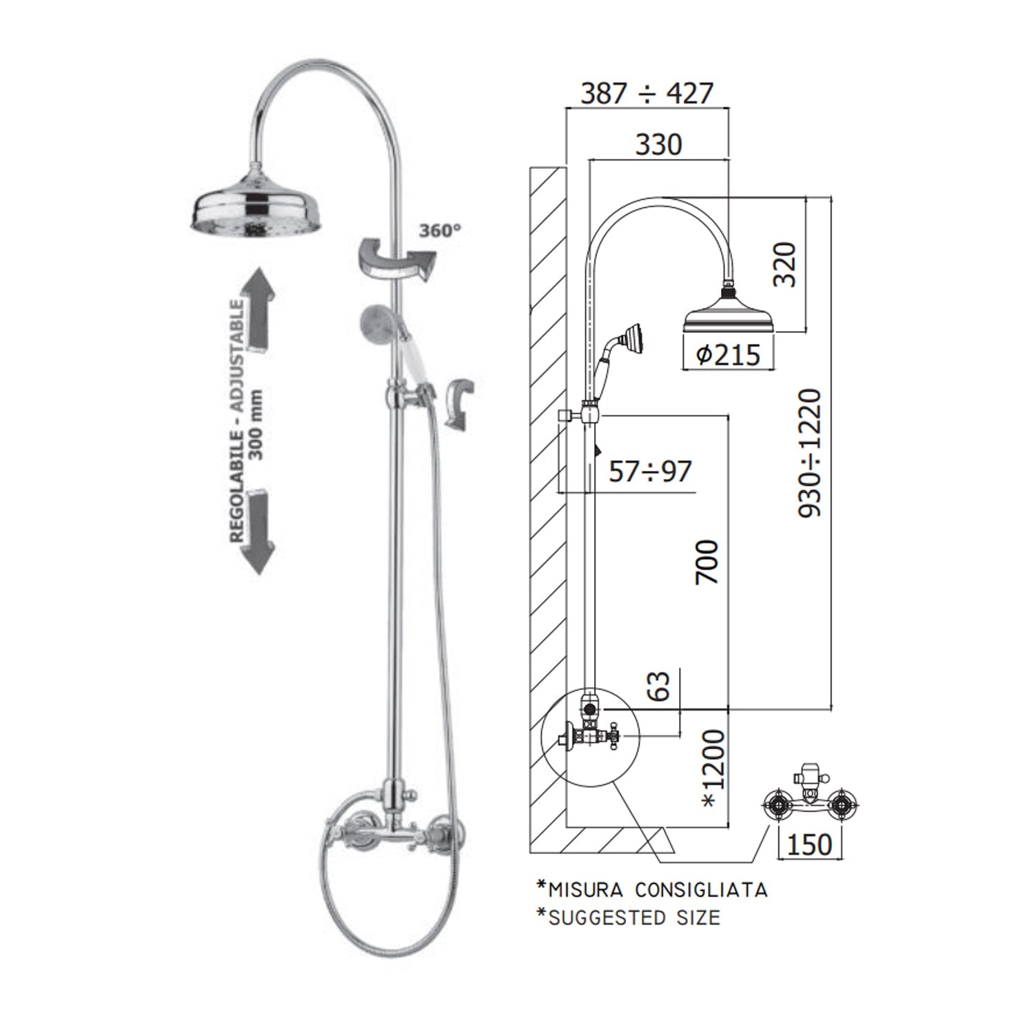  Colonna doccia regolabile Belinda con gruppo doccia incluso Paffoni - Bronzato by CeramicStore | Lo specialista del tuo bagno