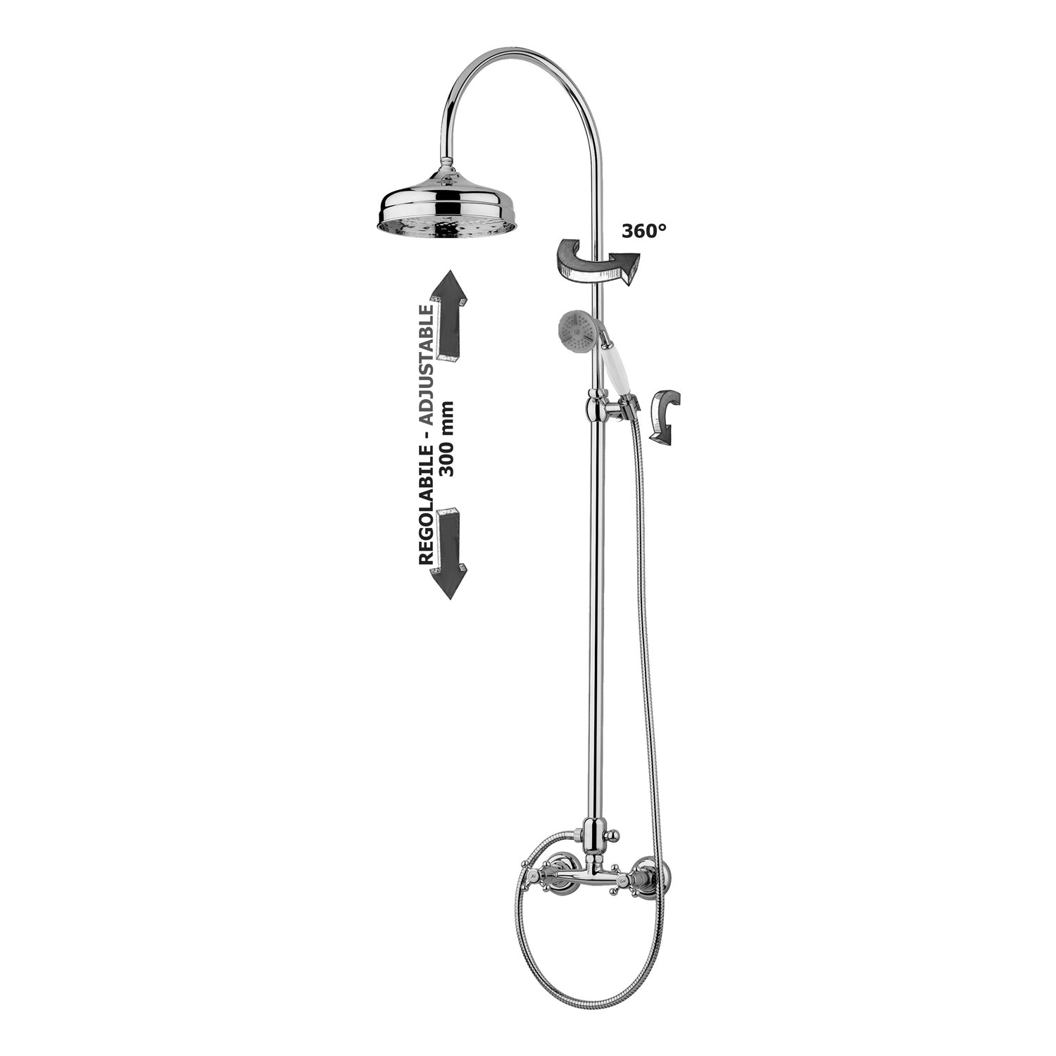 Colonna doccia regolabile Belinda con gruppo doccia incluso Paffoni - Cromato by CeramicStore | Lo specialista del tuo bagno