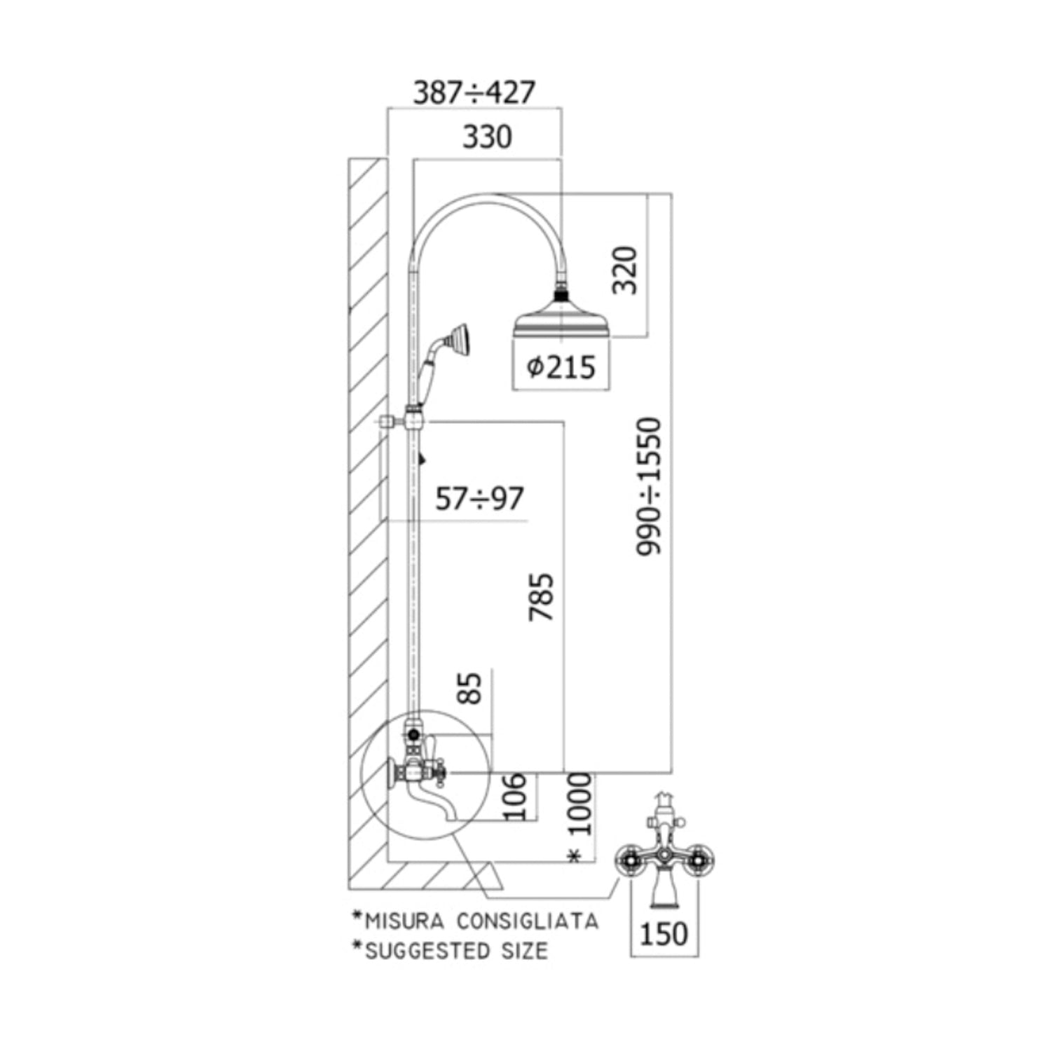  Colonna doccia regolabile Belinda con gruppo vasca/doccia Paffoni - Bronzato by CeramicStore | Lo specialista del tuo bagno