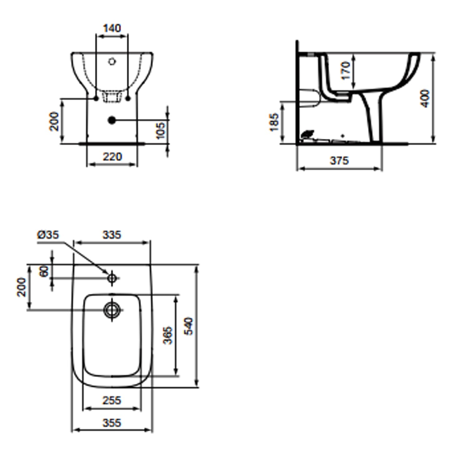 Bidet filomuro Ideal Standard modello i.life A 54x35,5 cm 3