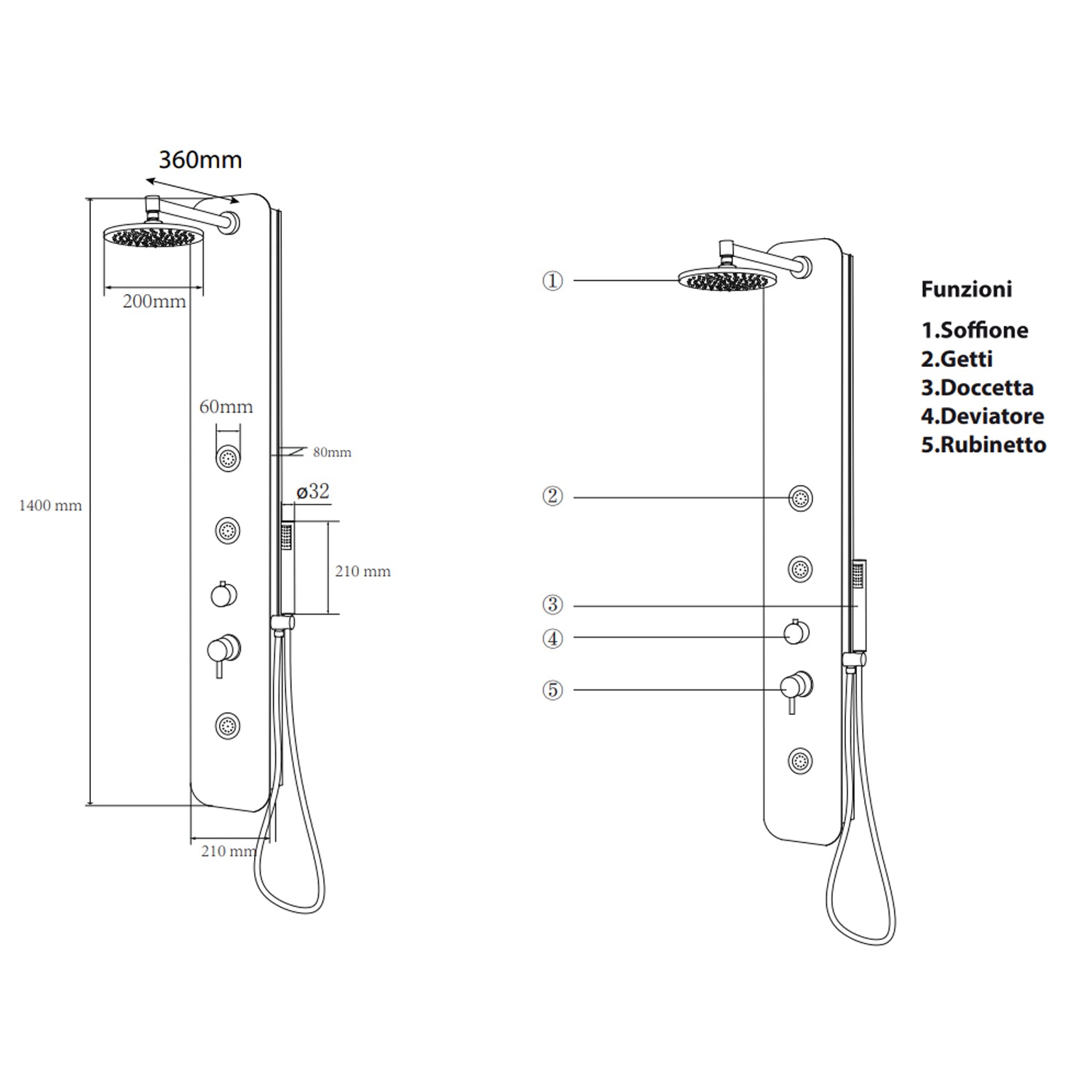 Pannello doccia multifunzionale DocciaGo modello Summer - Bianco Lucido 3