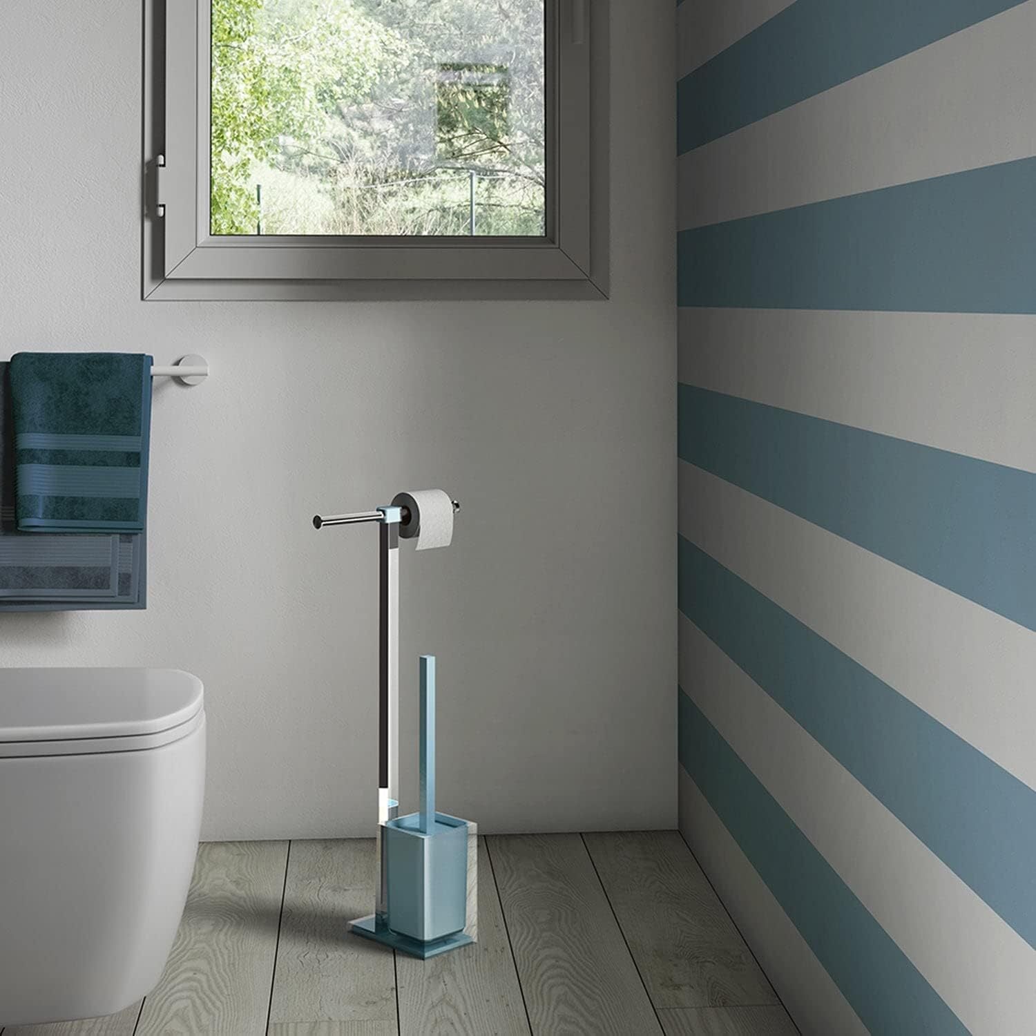 RA32-86 - Piantana porta carta igienica e scopino water in Acciaio Inox Gedy linea Rainbow - Finitura Celeste 4