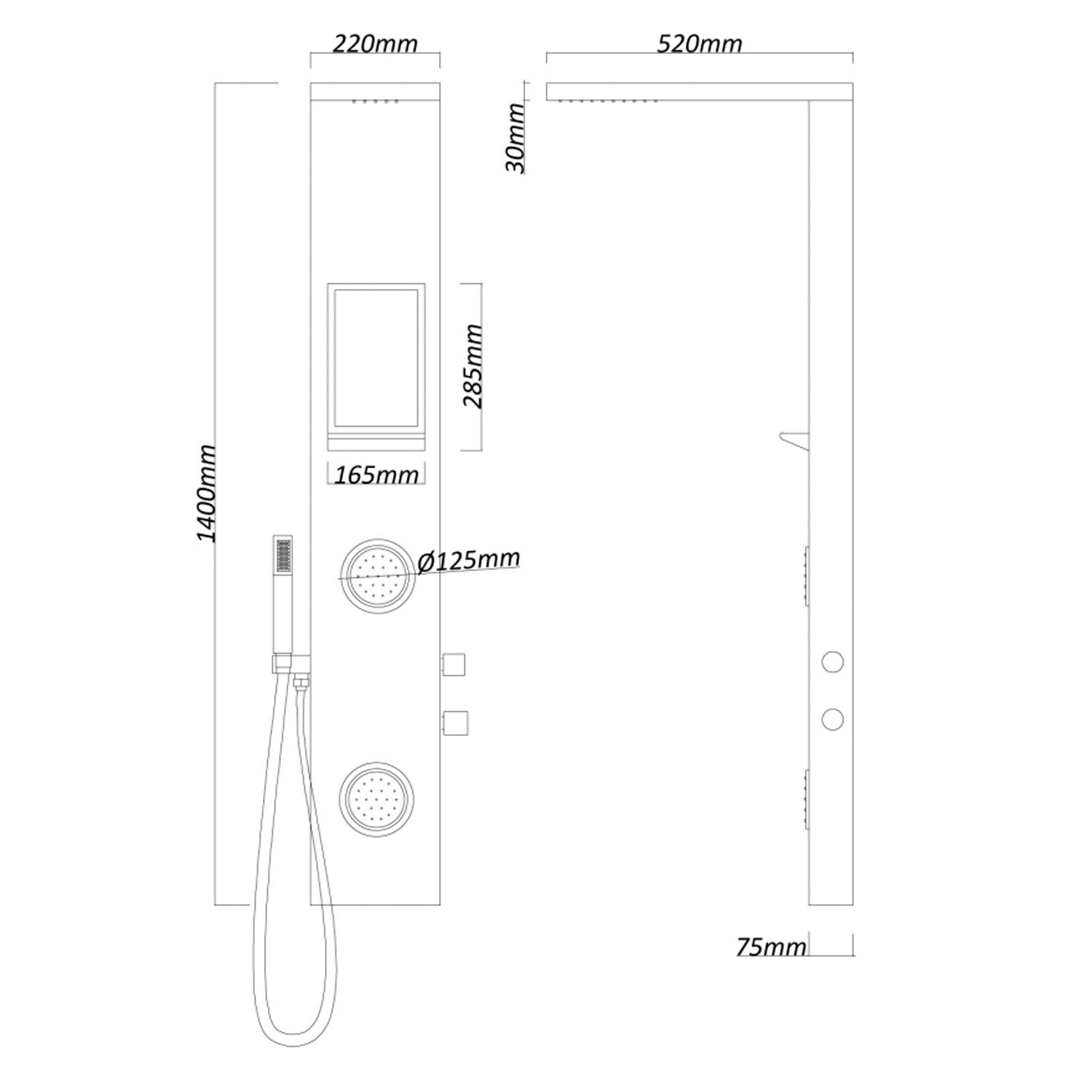 Pannello doccia multifunzionale DocciaGo modello Formentera - Acciaio Inox spazzolato 3