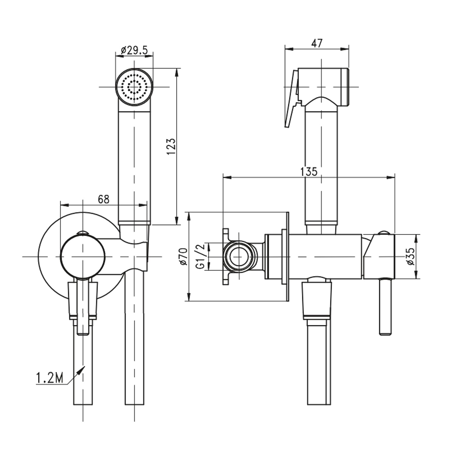 Kit miscelatore a incasso tondo con doccetta Shut-Off e supporto integrato RubiFlux - Cromo 2