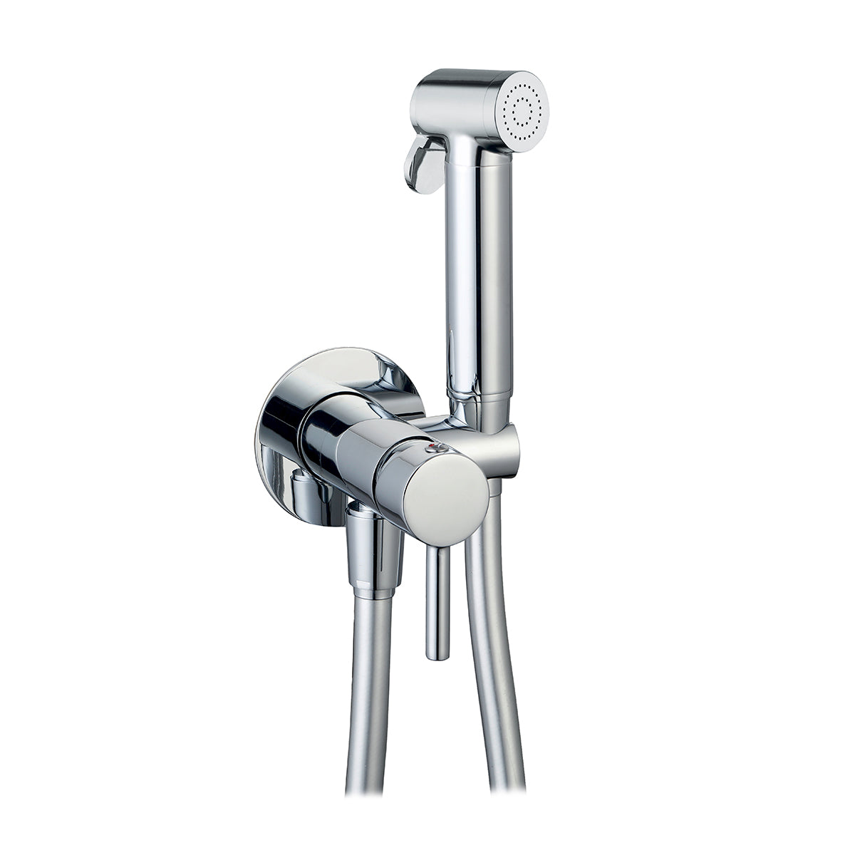 Kit miscelatore a incasso tondo con doccetta Shut-Off e supporto integrato RubiFlux - Cromo