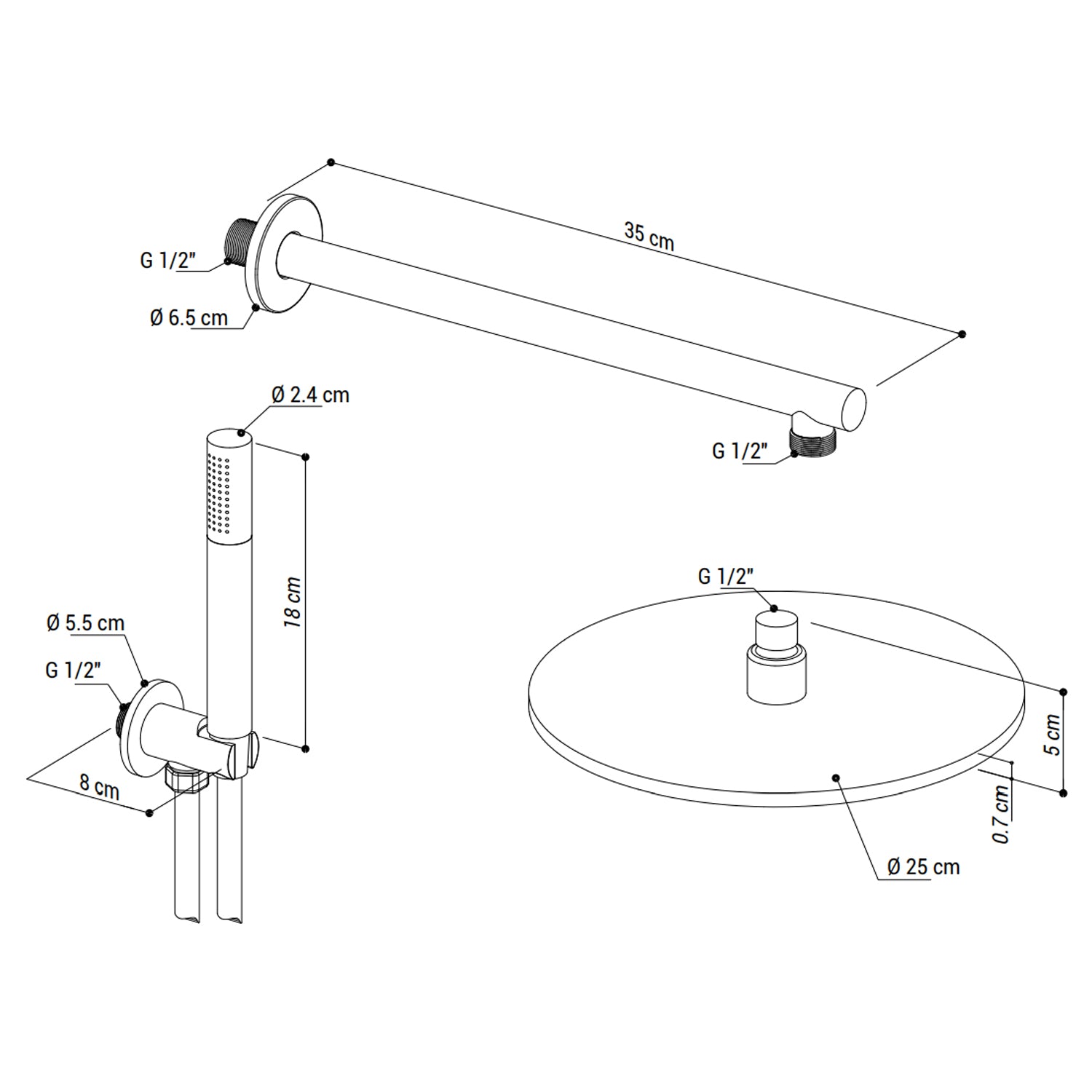 Kit doccia soffione tondo con doccino Metaform serie Seven - Spazzolato 2