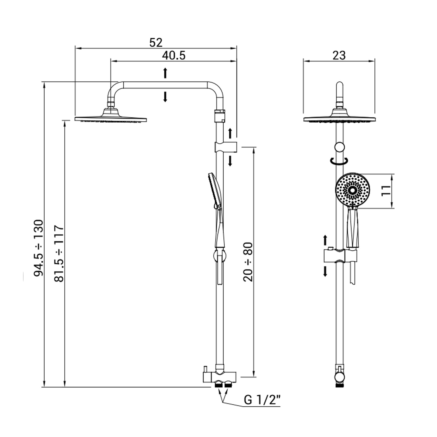 Colonna doccia con asse regolabile Metaform serie Hades - Nero Matt 3