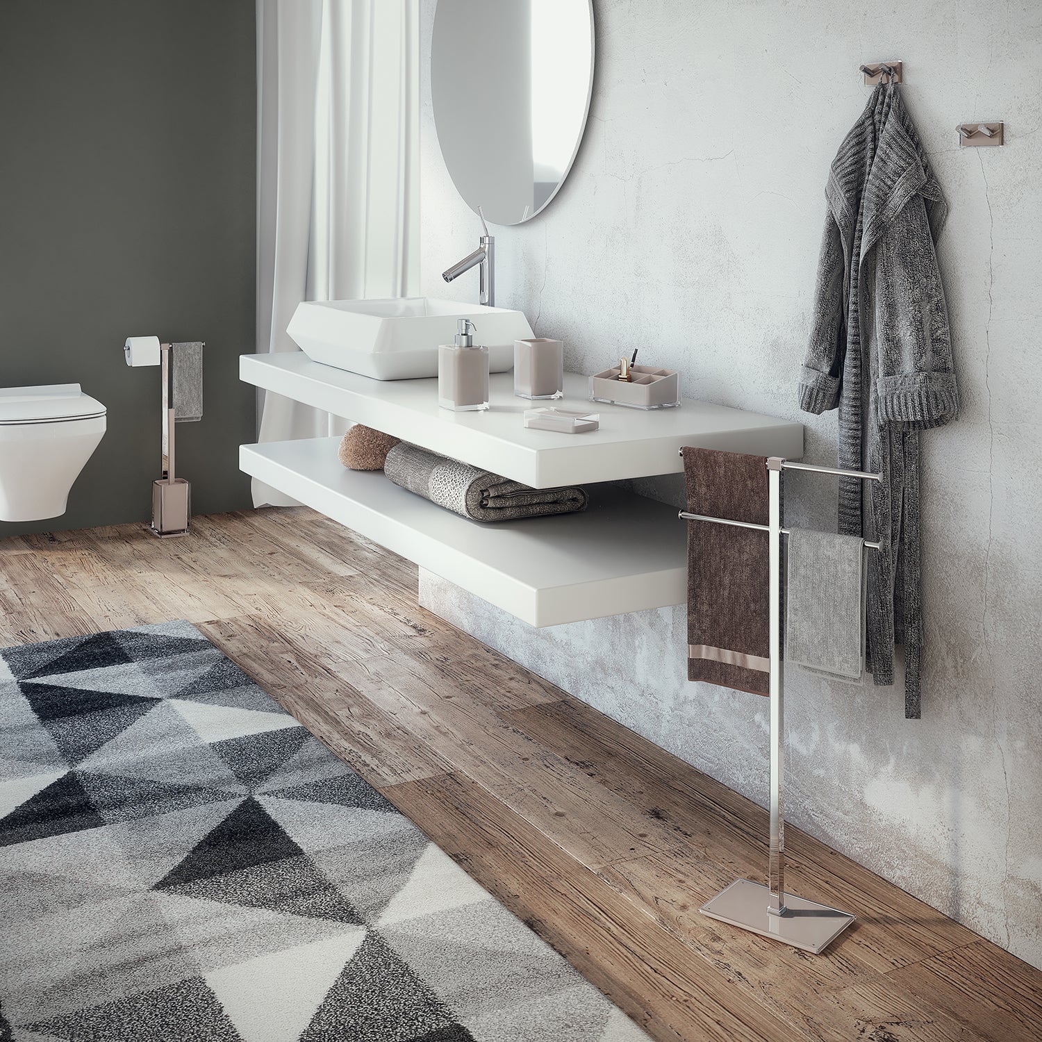 RA31-66 - Piantana portasciugamani in Acciaio Inox Gedy Rainbow - Finitura Trasparente e Tortora chiaro 5