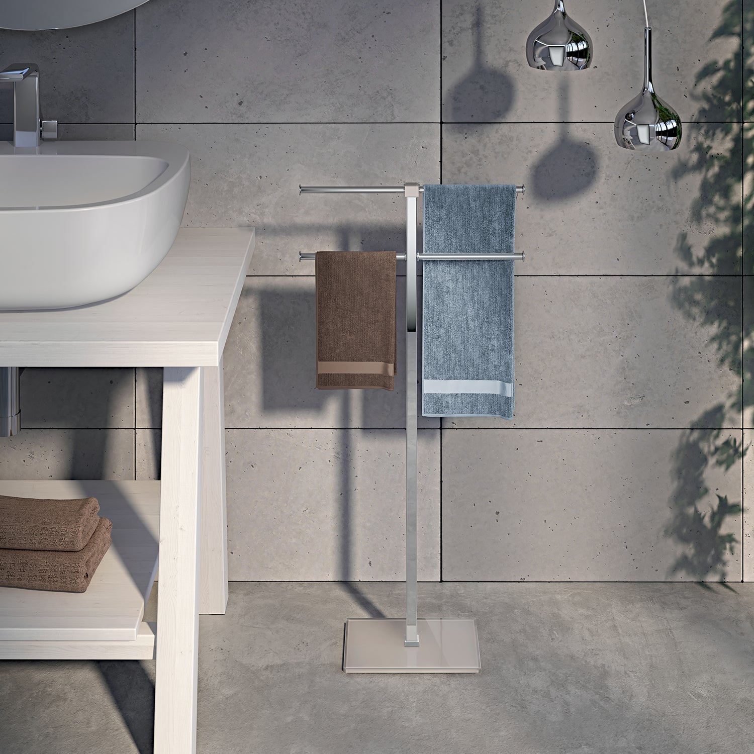 RA31-66 - Piantana portasciugamani in Acciaio Inox Gedy Rainbow - Finitura Trasparente e Tortora chiaro 4