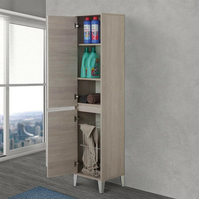 Colonna bagno con cesto portabiancheria Cubi&Co serie Mondial con chiusura slow motion 40x183x35 cm - Rovere chiaro 2