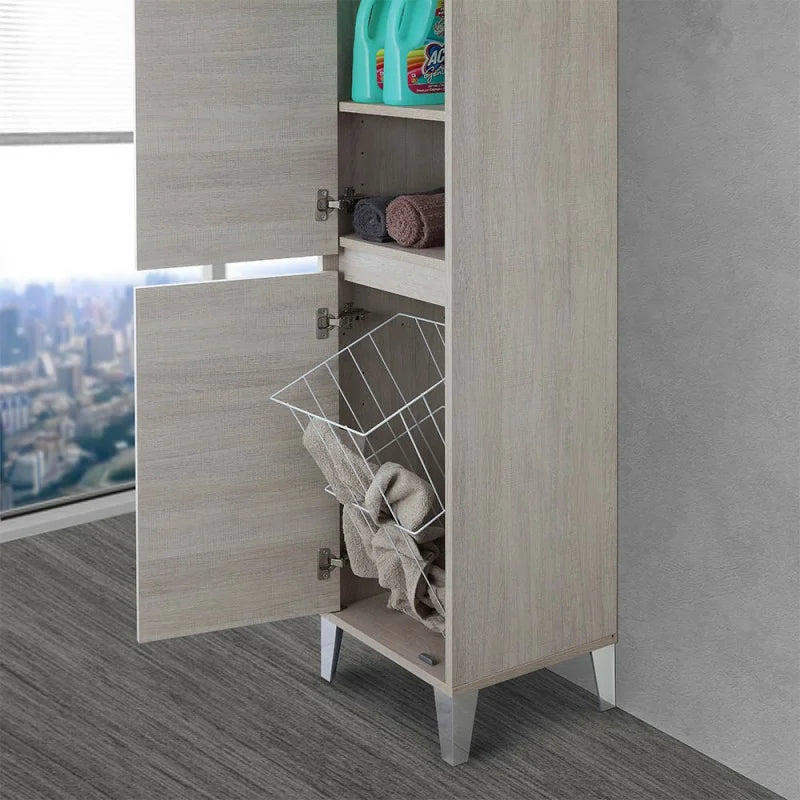 Colonna bagno con cesto portabiancheria Cubi&Co serie Mondial con chiusura slow motion 40x183x35 cm - Rovere chiaro 3