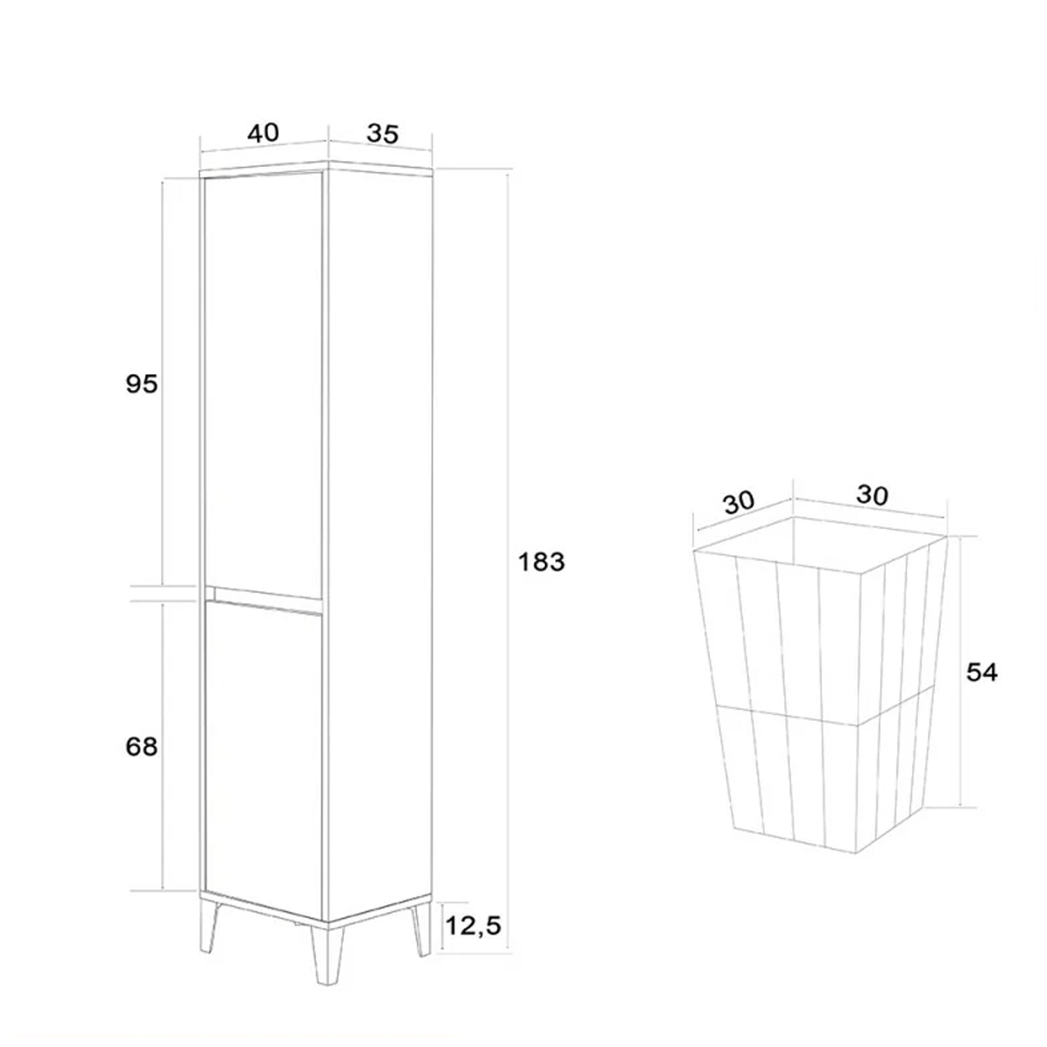 Colonna bagno con cesto portabiancheria Cubi&Co serie Mondial con chiusura slow motion 40x183x35 cm - Rovere scuro 2