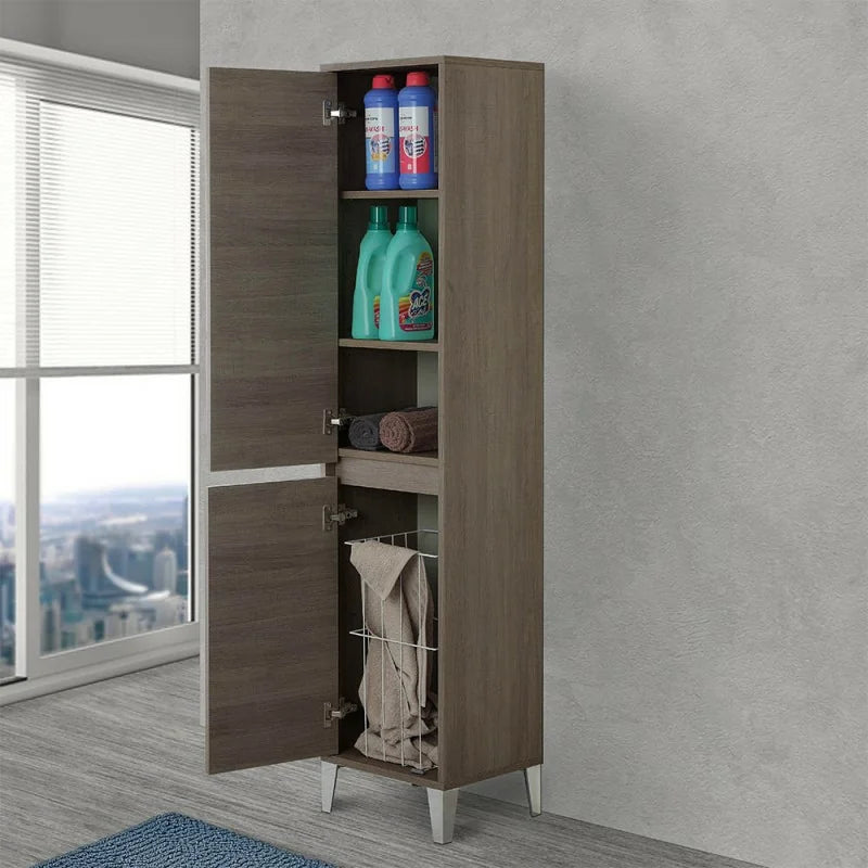 Colonna bagno con cesto portabiancheria Cubi&Co serie Mondial con chiusura slow motion 40x183x35 cm - Rovere scuro 3