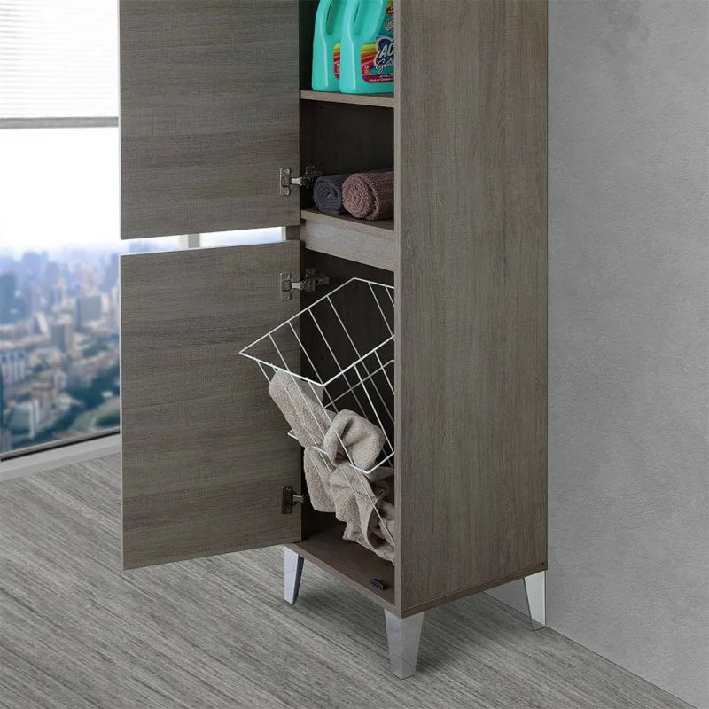 Colonna bagno con cesto portabiancheria Cubi&Co serie Mondial con chiusura slow motion 40x183x35 cm - Rovere scuro 4