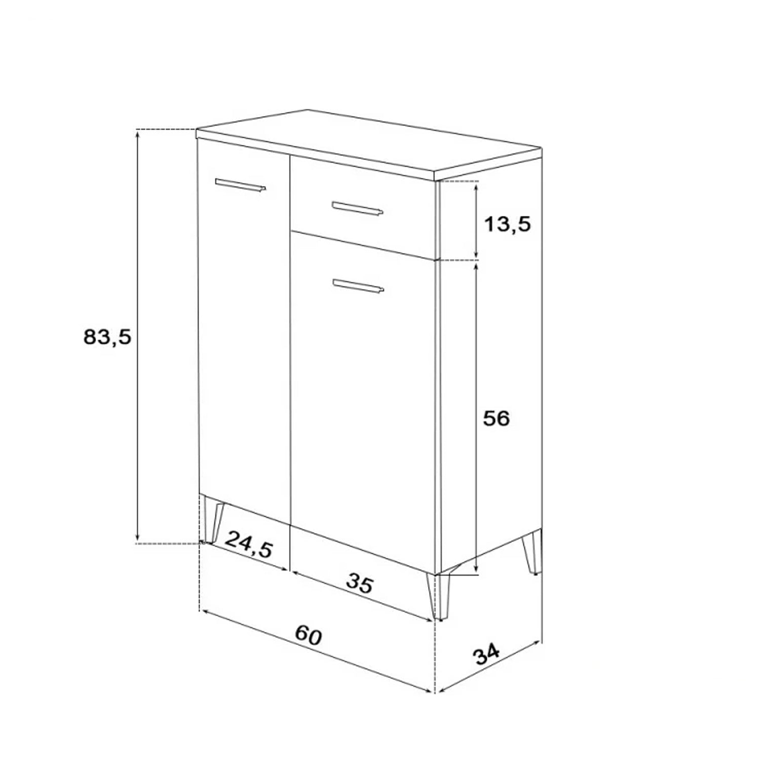 Base con due ante e un cassetto Cubi&Co serie Star 60x83,5x34 cm - Bianco 2