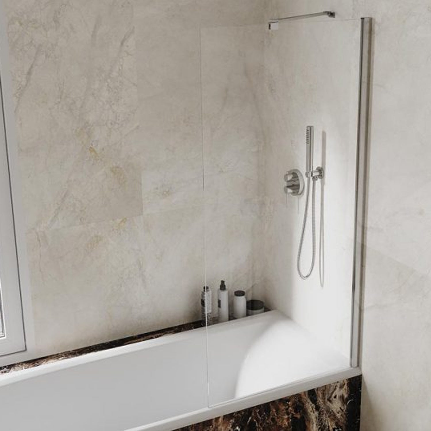 Parete vasca fissa in vetro trasparente da 6 mm e reversibile di DocciaGo - Cromo