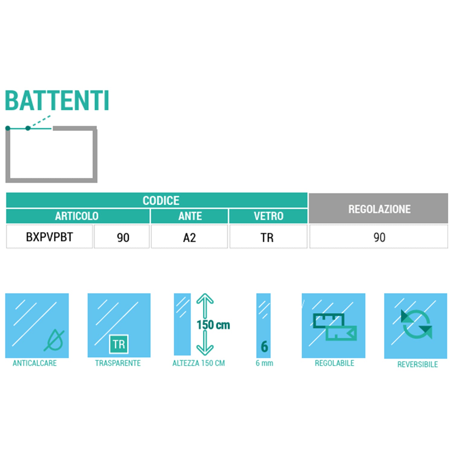 Parete vasca battente in vetro trasparente da 6 mm e reversibile di DocciaGo - Cromo 2
